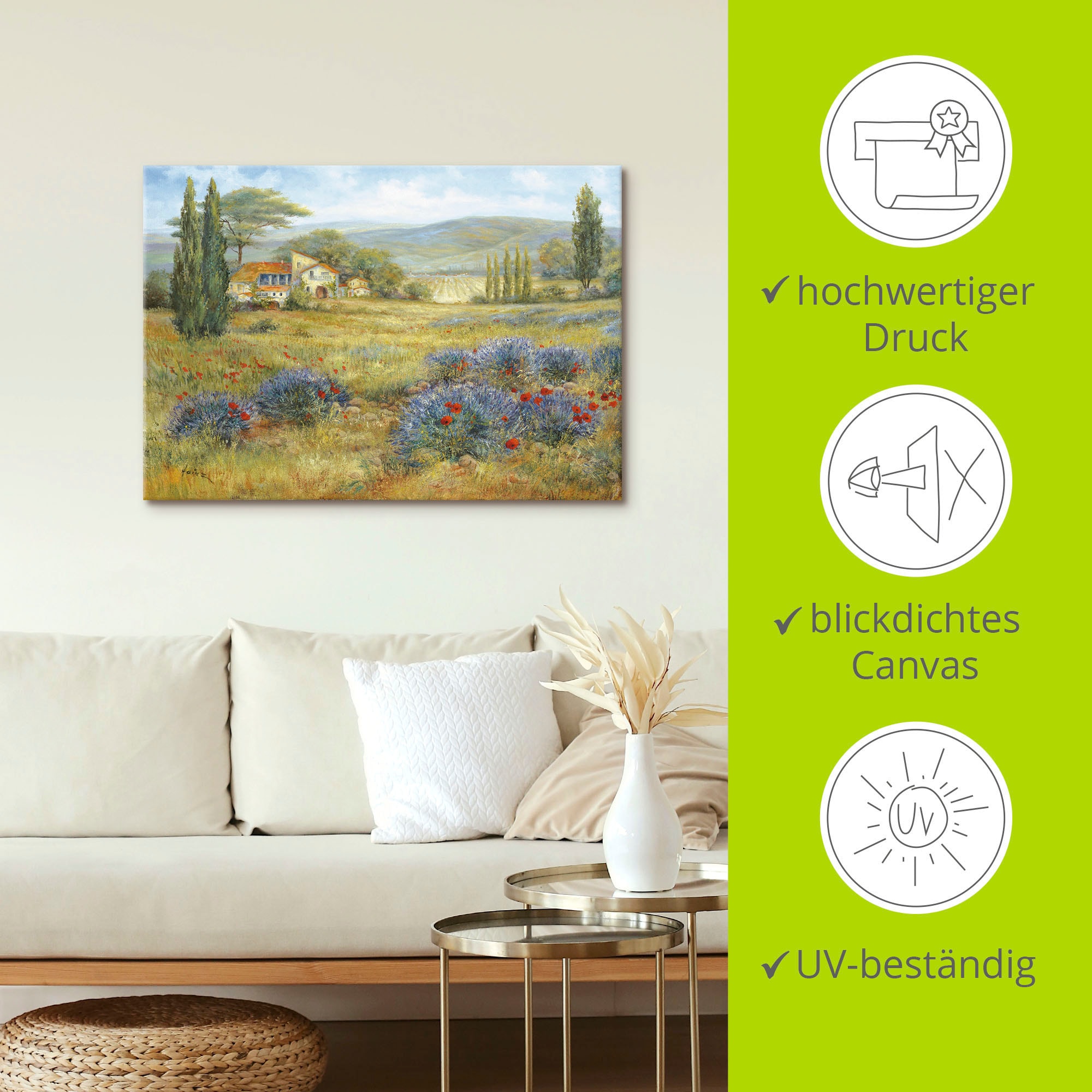 Artland Leinwandbild »Provence Lavendelwiese«, Bilder von Europa, (1 St.), auf Keilrahmen gespannt