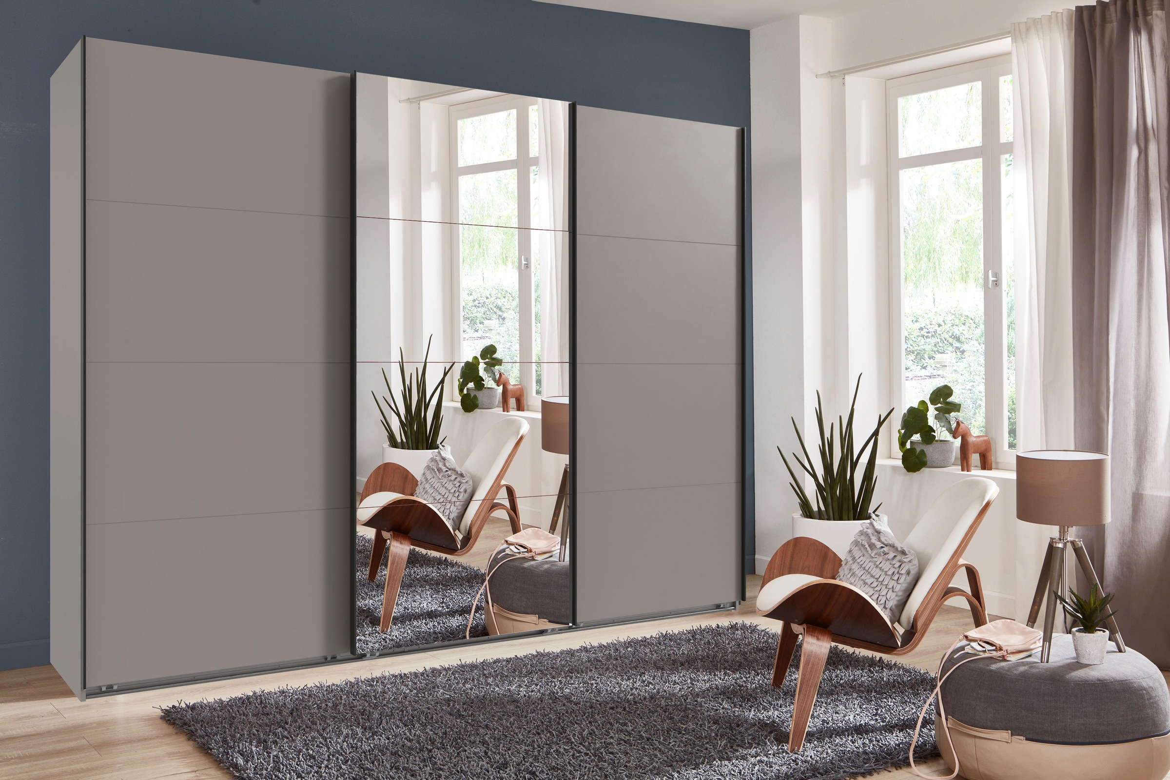Wimex Schwebetürenschrank »Mugano, Made in Germany, Lieferung bis in Deine Etage und Stellort«, (wähle Deine Ausstattung: Basic oder Premium!), 3 Schwebetüren, große Größen, mit oder ohne Spiegel, Metallgriffe