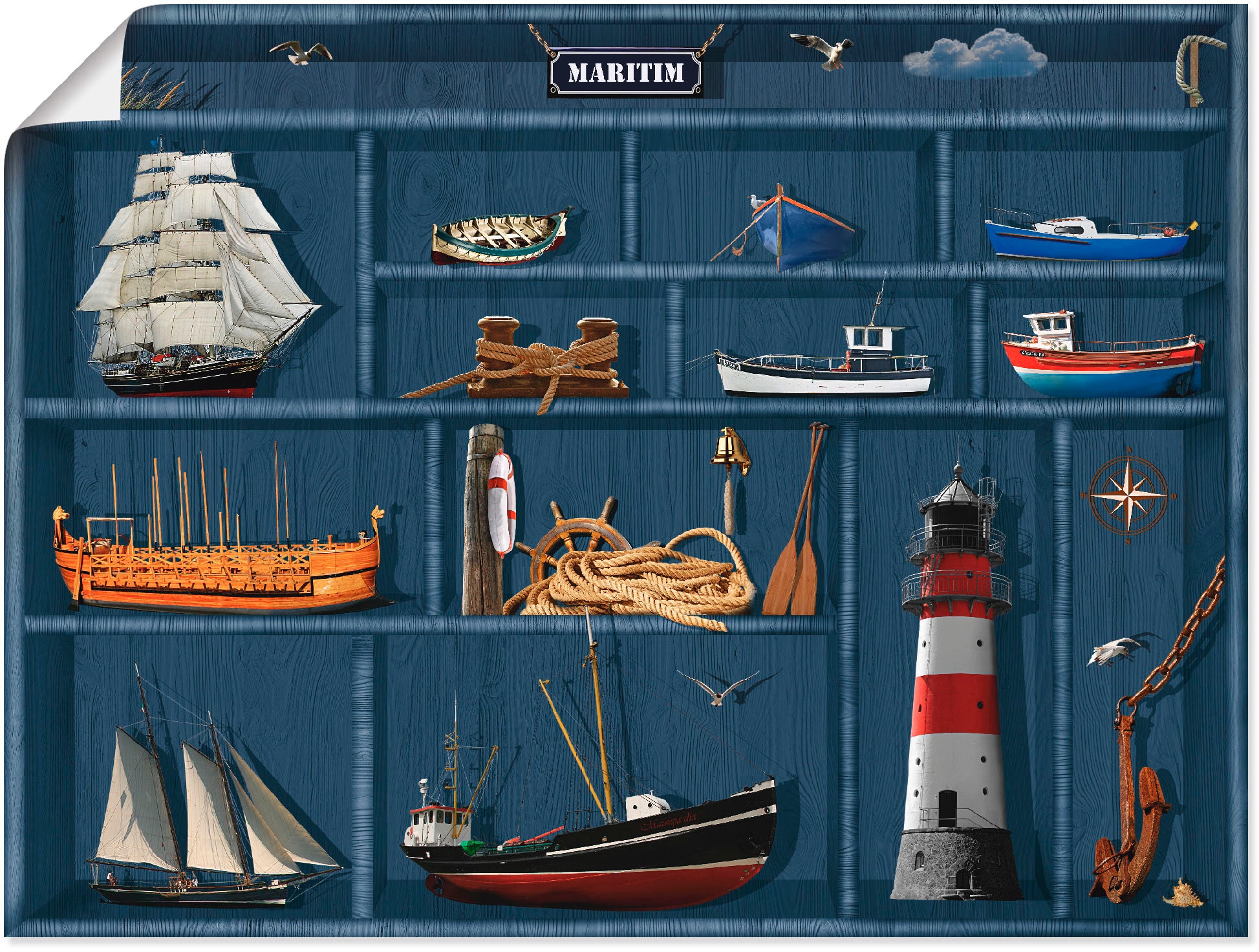Artland Wandbild »Der maritime Setzkasten«, Arrangements, (1 St.), als  Leinwandbild, Wandaufkleber oder Poster in versch. Größen auf Raten  bestellen