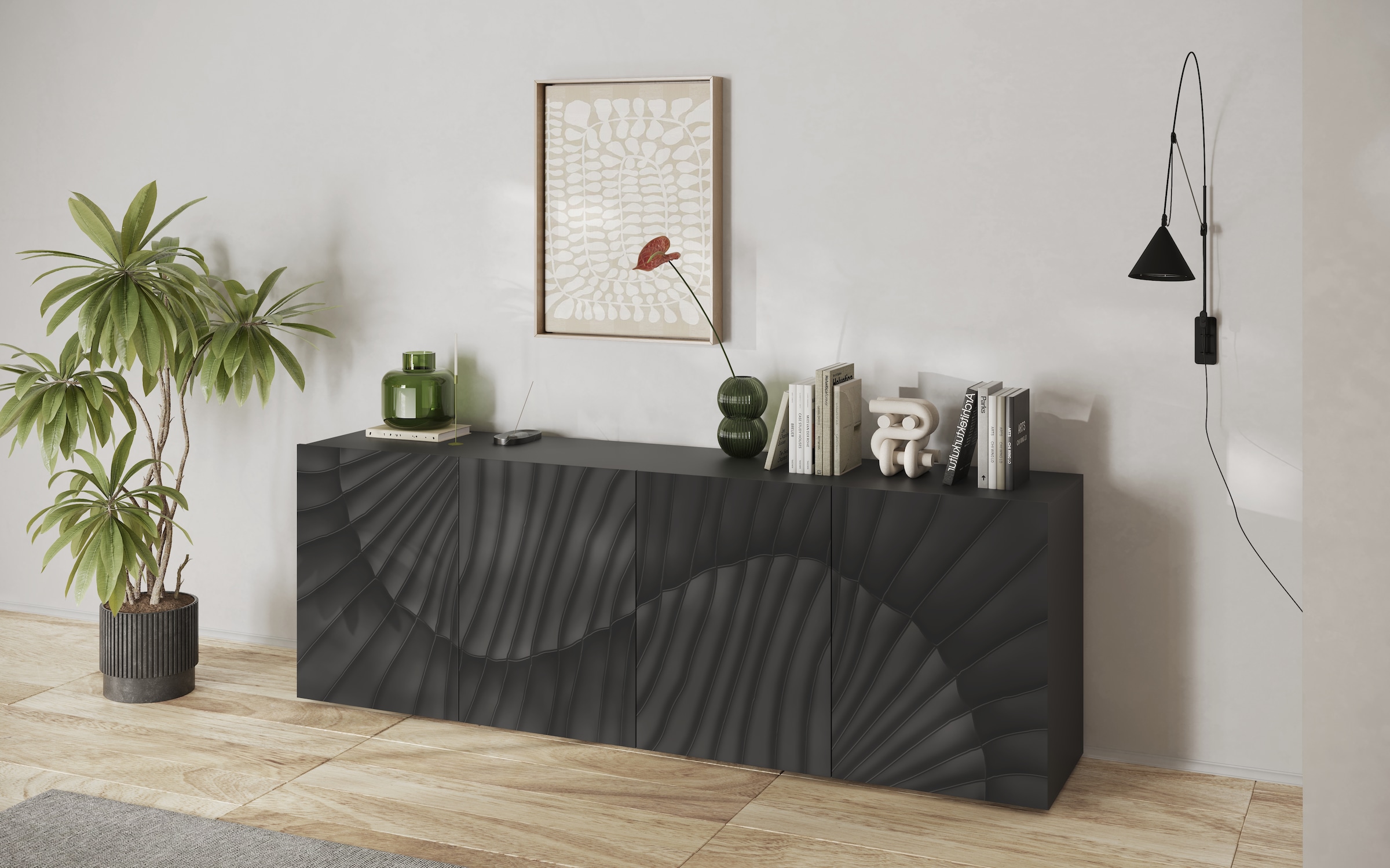 INOSIGN Sideboard »Snake Breite 241 cm, moderne Kommode mit 4 Türen«, Anrichte mit viel Stauraum, Front mit besonderem Siebdruck