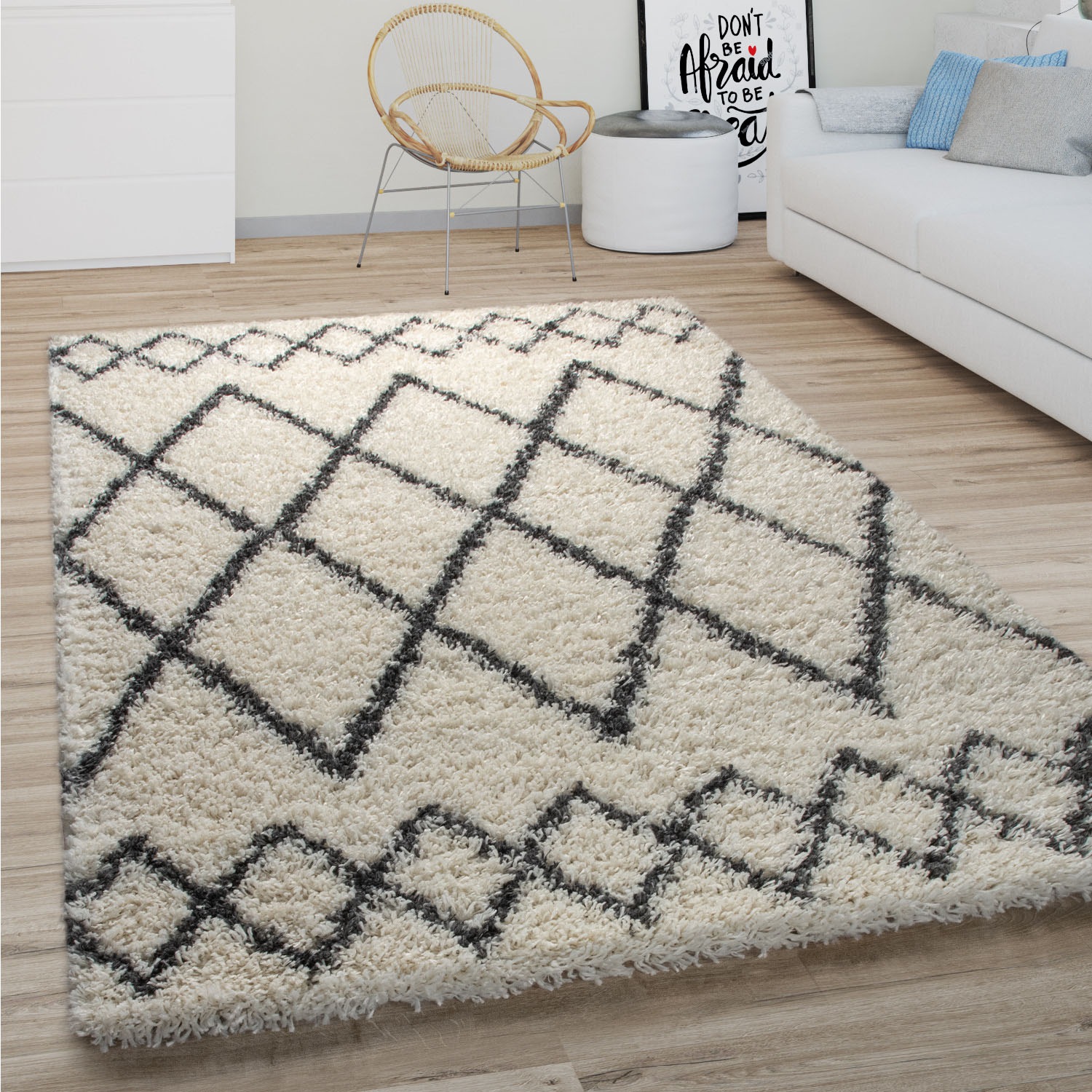 Paco Home Hochflor-Teppich »Kalmar 445«, rechteckig, 40 mm Höhe, Scandi Design, Rauten Muster, weich & kuschelig