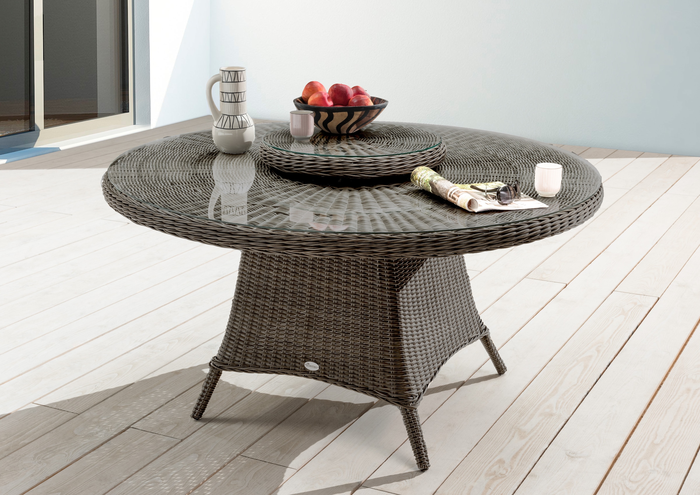 Destiny Garten-Essgruppe »LUNA«, (Set, 14 tlg., 4x Sessel, 1x Tisch Ø 150x75cm mit Drehteller, inkl. Auflagen), Aluminium, Polyrattan