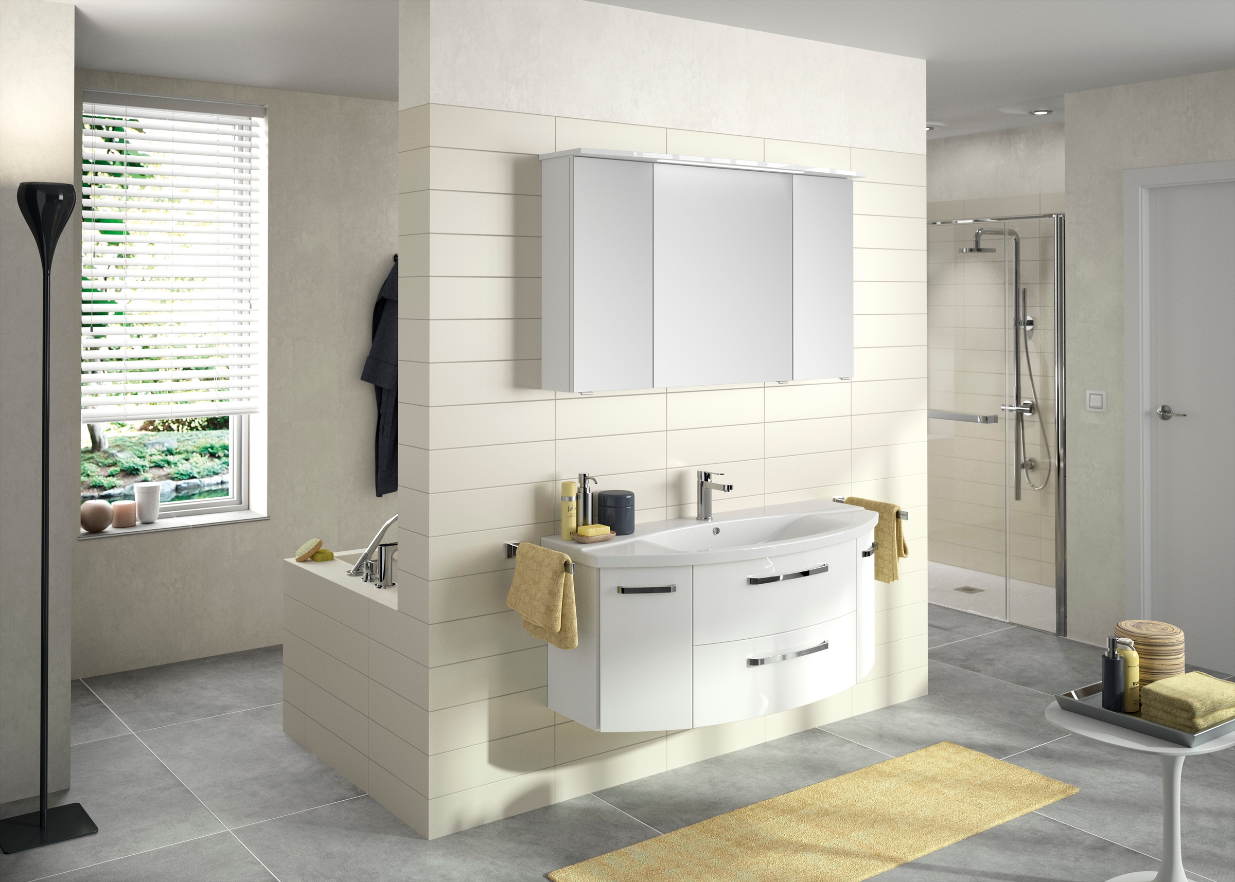Saphir Badezimmerspiegelschrank »Serie 4010 Badezimmer-Spiegelschrank inkl. LED-Beleuchtung im Kranz«, Badschrank 122 cm breit, 3 Türen, 6 Glas-Einlegeböden, inkl Türdämpfer