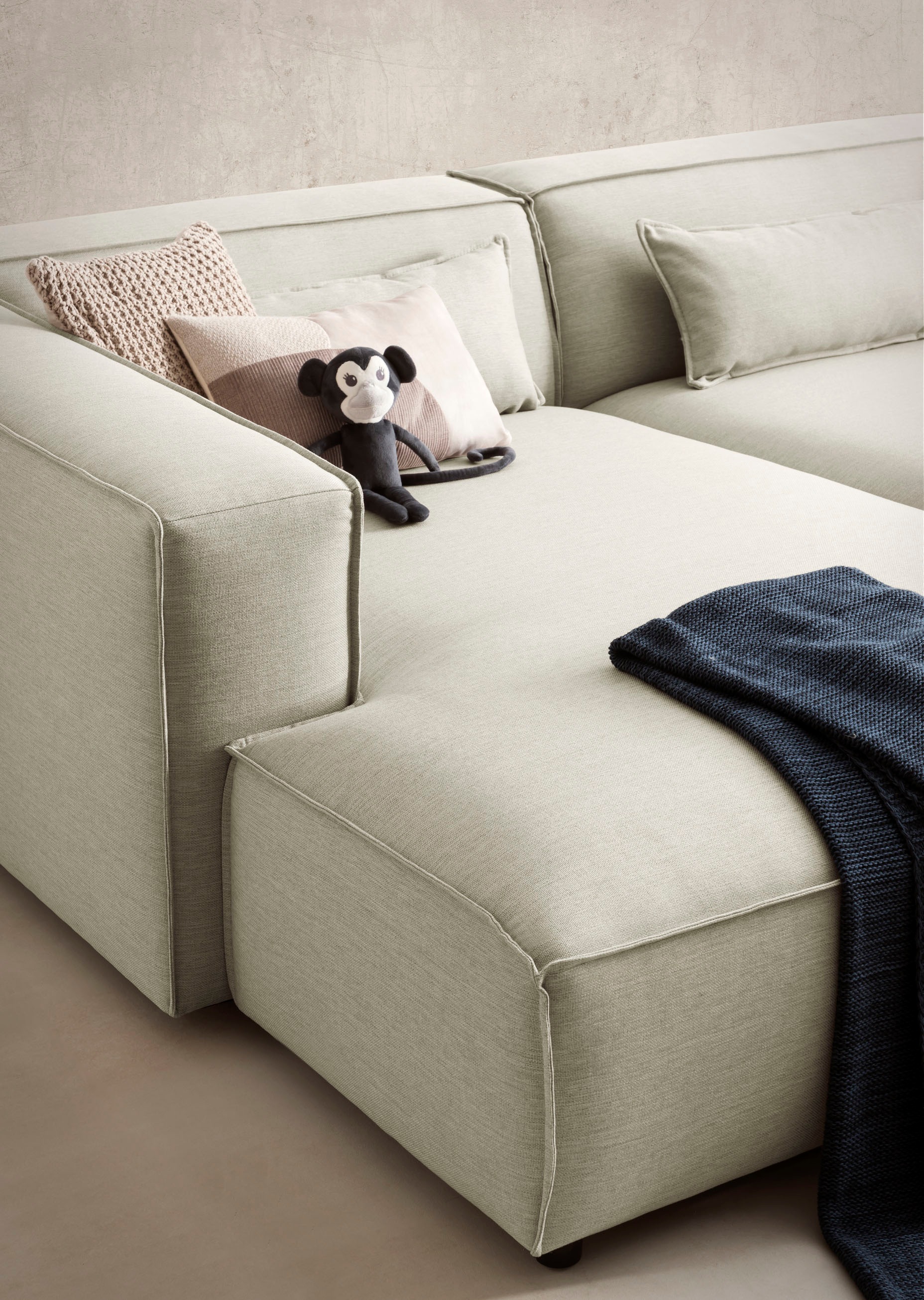 LeGer Home by Lena Gercke Polsterecke »PIARA XXL, L-Form mit Schlaffunktion, Big-Sofa in Cord o. Leinenoptik«, Hocker stellbar zum Schlafsofa (Krokodilverbinder), tiefe Sitzfläche