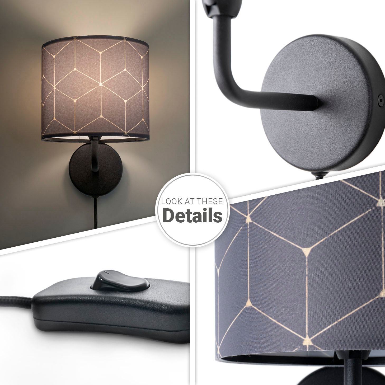 Paco Home Wandleuchte »Luca Cube«, Leuchtmittel E14 | ohne Leuchtmittel, Wohnzimmer Büro Modern Stoffschirm Rund E14 Abstrakt