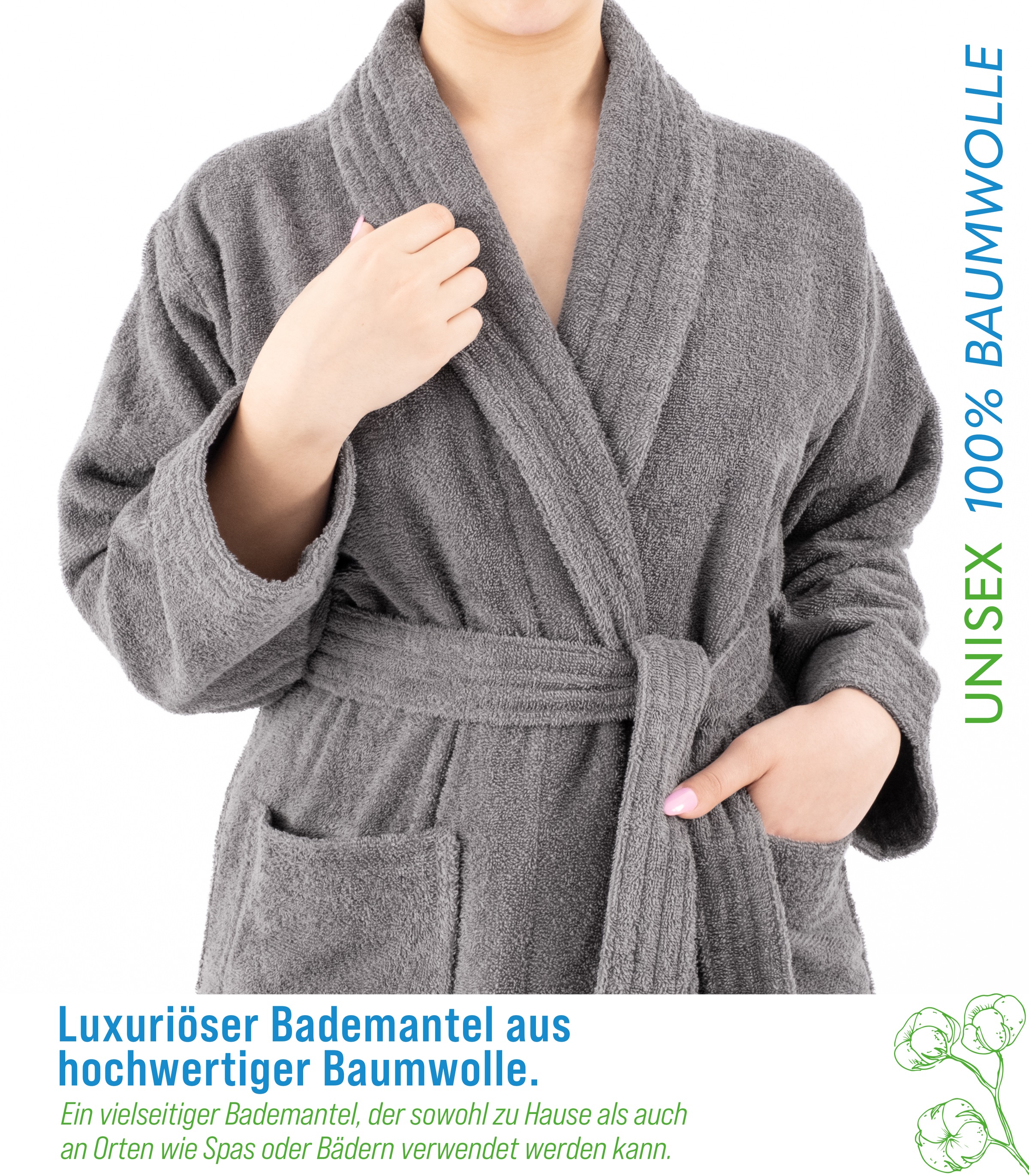 HAMMETEX Bademantel »Bademantel 100% Baumwolle Unisex, 400 GSM, Weich & Saugfähig«, (Packung), ideal für Sauna & Spa, Hotelbademantel, Morgenmantel