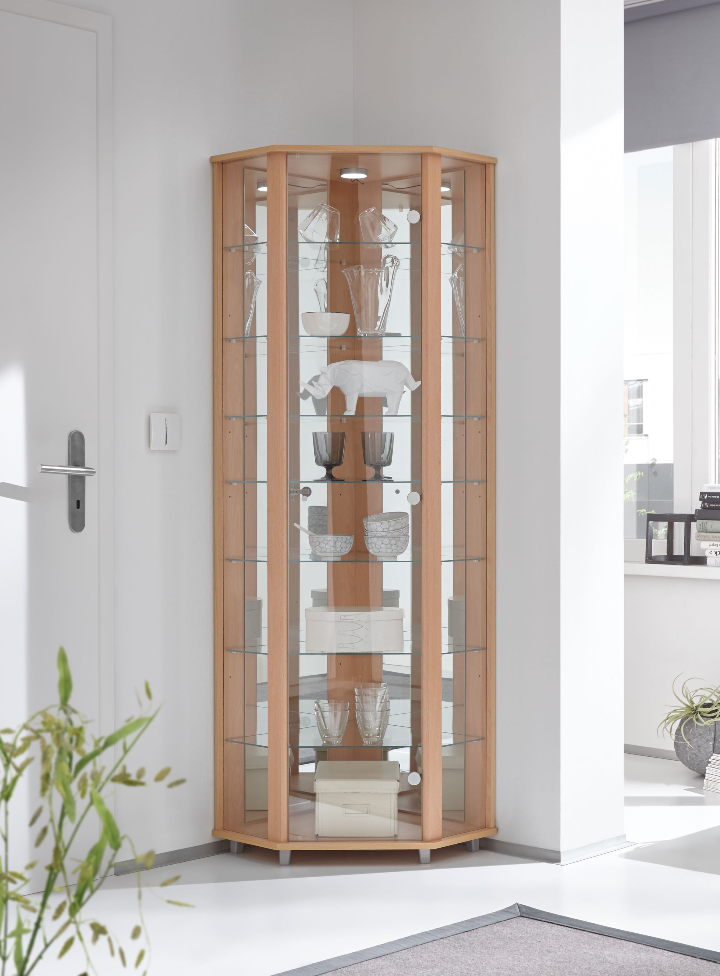 fif möbel Eckvitrine »TRIO Höhe ca. 172 cm, ink. Beleuchtung« Eckvitrine/Gl günstig online kaufen