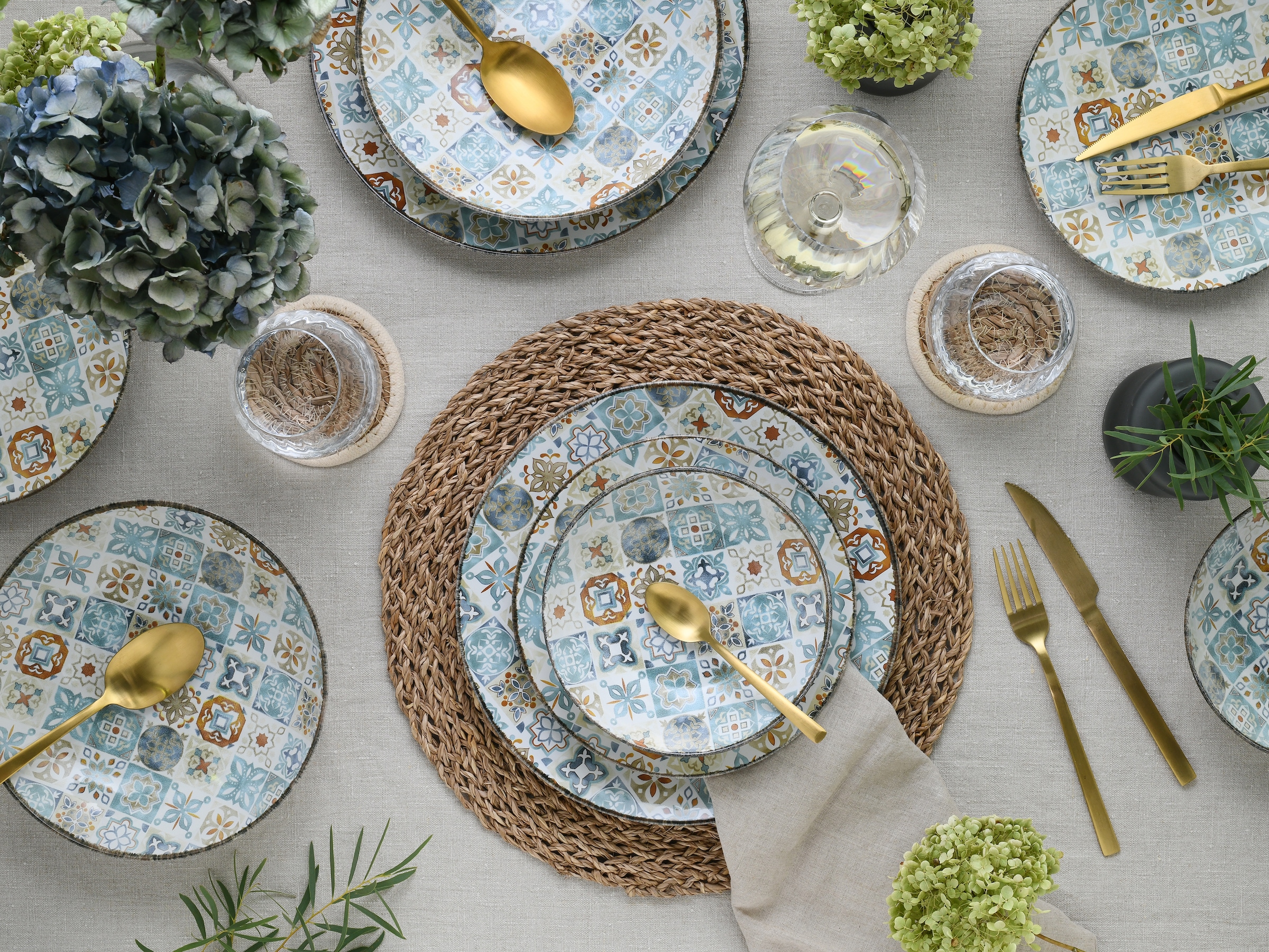 CreaTable Teller-Set »Mosaik, Service 16-tlg.« Teller Set, Edles Tellerset, Vollflächig dekorierte Teller und Farben