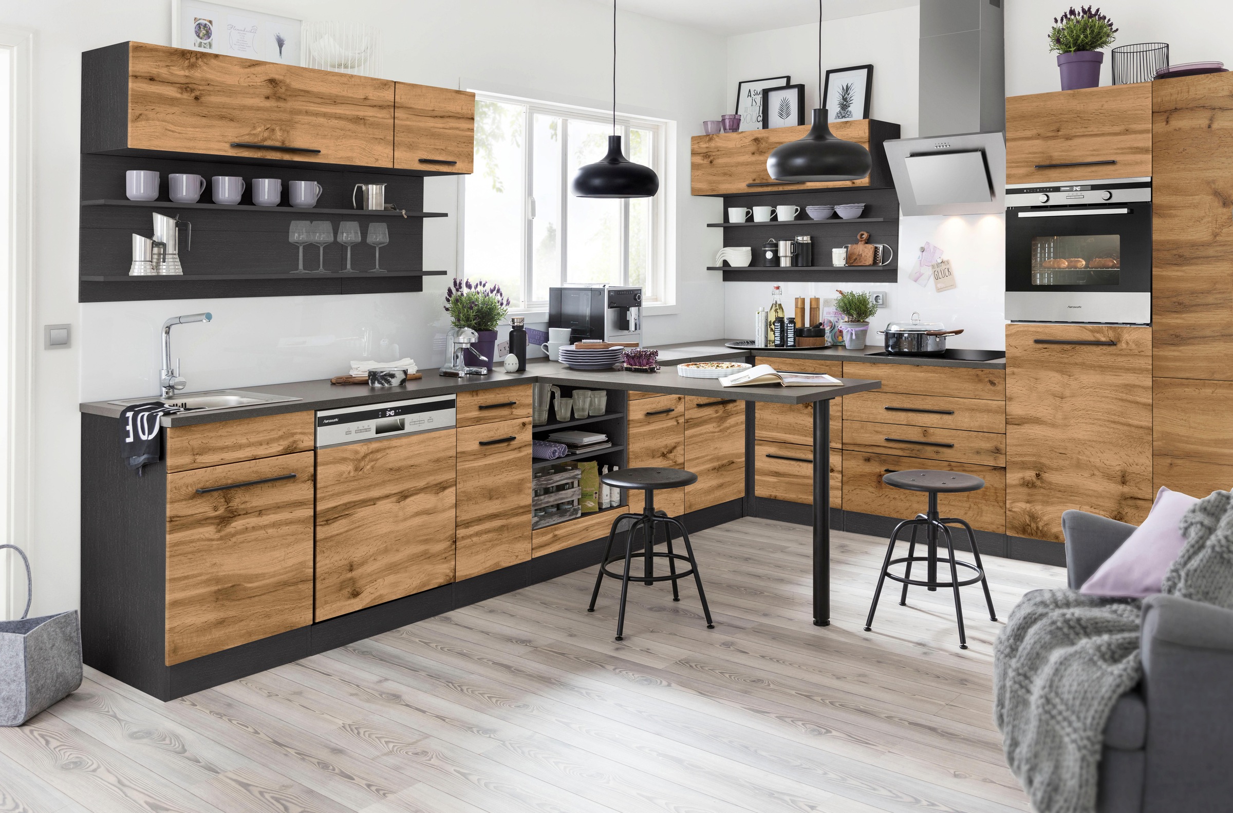 KOCHSTATION "KS-Tulsa" 80 cm breit, 2 Schubladen, 1 großer Auszug, schwarze günstig online kaufen