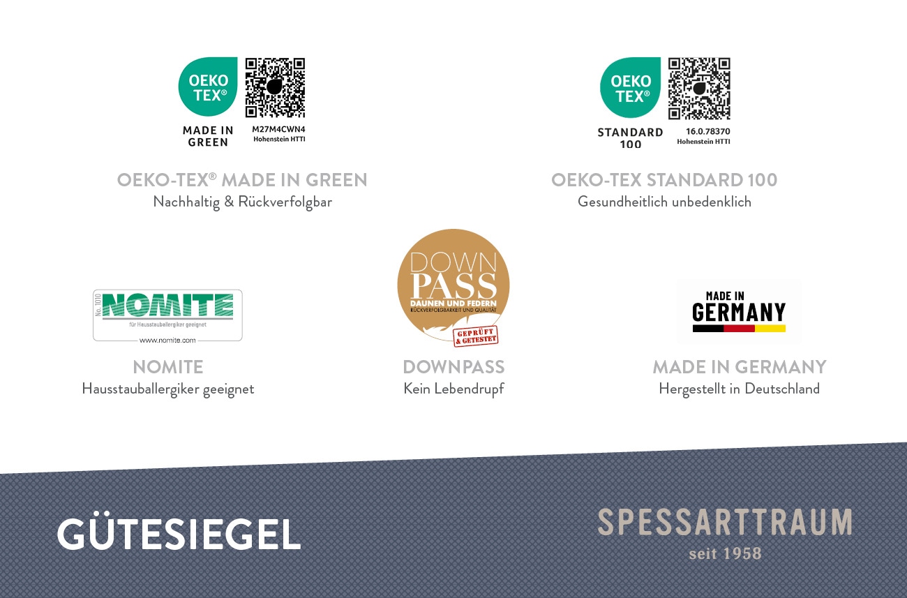 SPESSARTTRAUM Gänsedaunenkopfkissen »Premium«, Füllung: 60% Gänsedaunen / 40% Gänsefedern, Klasse 1, Downpass zertifiziert, Bezug: 100% Baumwolle, nachhaltig (Made in Green), Hausstauballergiker geeignet, (1 St.), gute Stützkraft