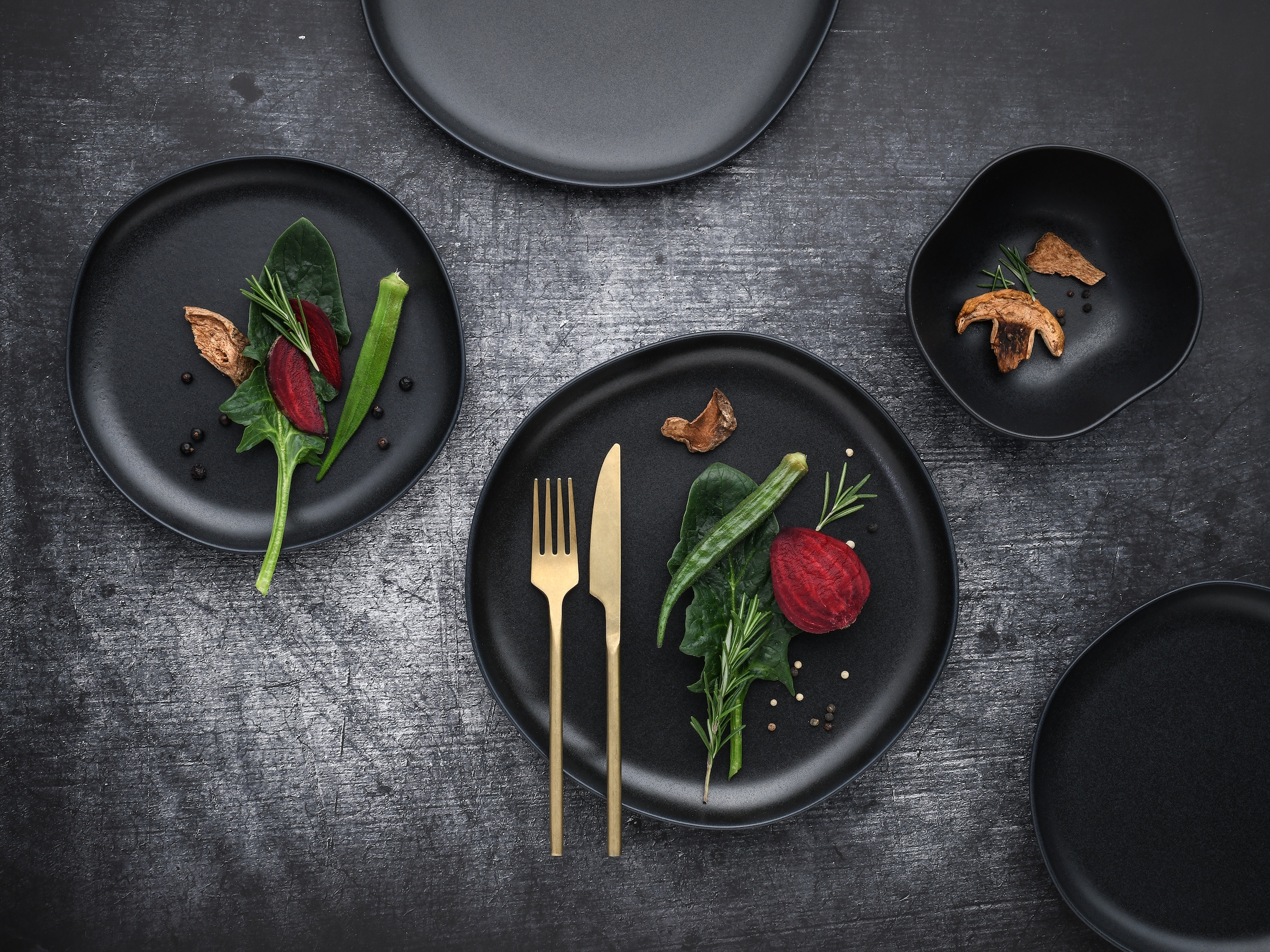 CreaTable Teller-Set »Natura Organic Black, Tellerset 12-tlg«, (Set, 12 tlg.), Seidenmatte Glasur
