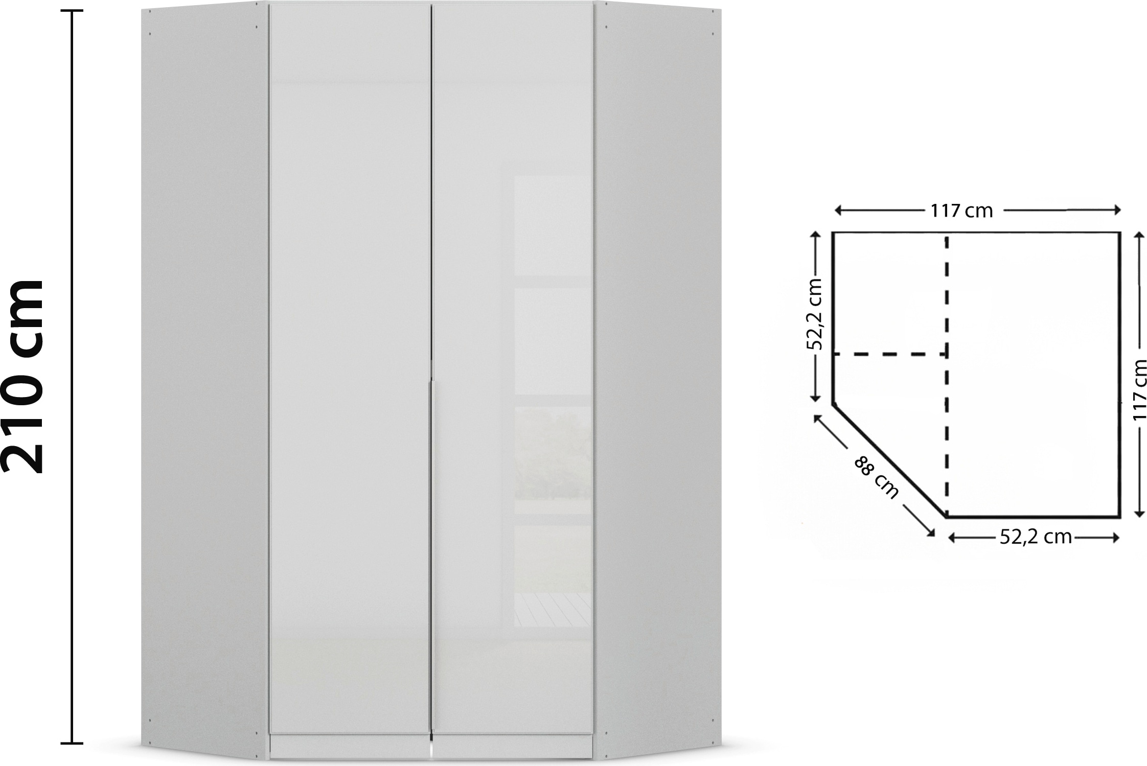 rauch Eckkleiderschrank »Kleiderschrank Schrank Ankleidezimmer Schlafzimmer Garderobe AGORDO« in zwei Griff-Farben,  mit Glastüren, voll ausgestattet mit viel Stauraum MADE IN GERMANY