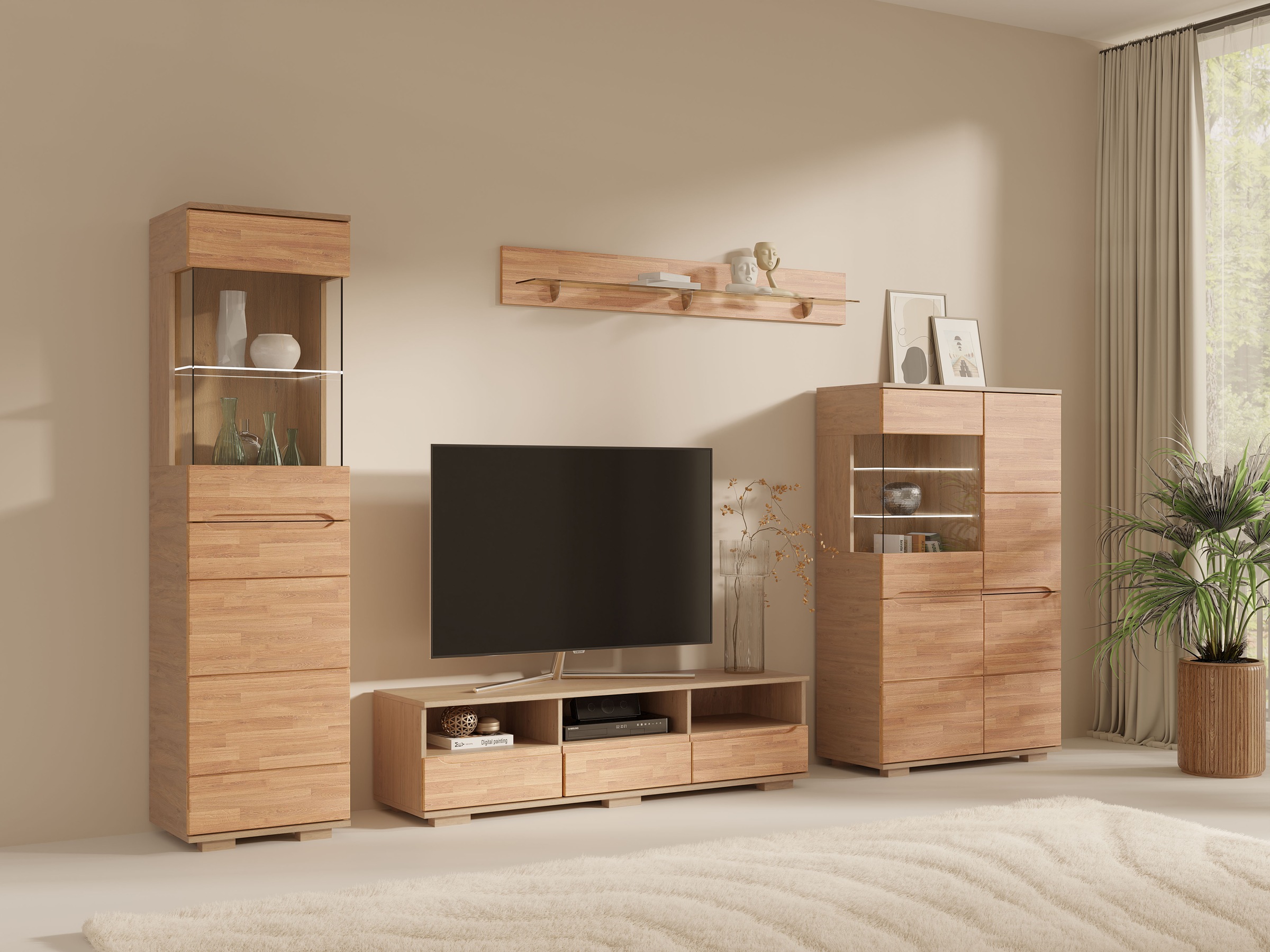 OTTO home Lowboard »VETRO Teilmassiv, Fronten Massivholz, Wohnzimmer, Stauraum,Griffmulde« B/T/H:150/40/40 cm, 3 Schubladen, 3 offene Fächer, kabeldurchführung