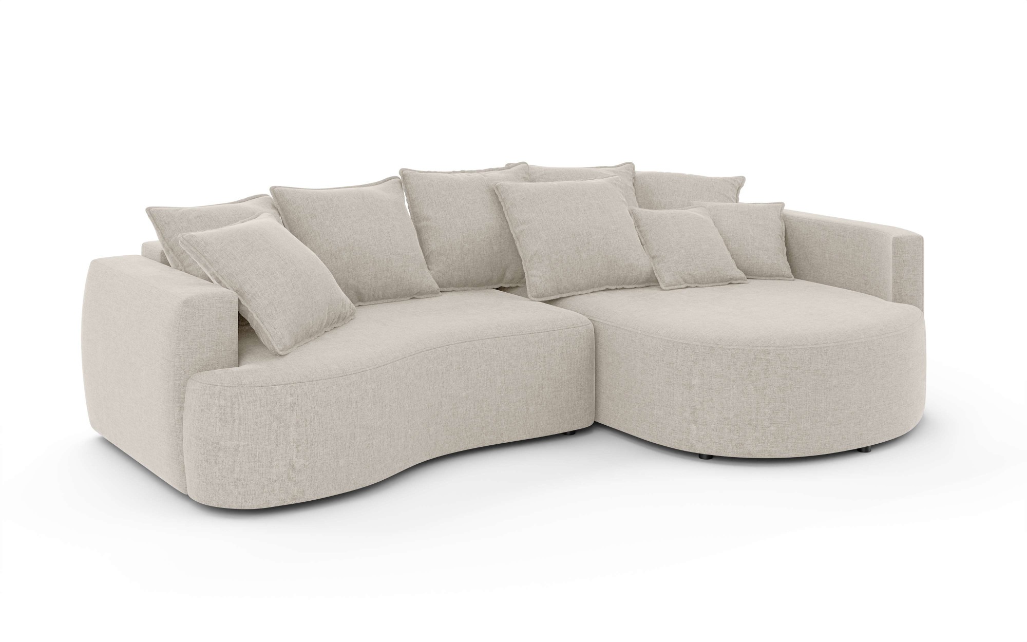 INOSIGN Ecksofa »Kahekili, Schlafsofa mit Bettkasten, Maße B/T/H: 255/181/90/ cm«, L-Form mit Wellenunterfederung, 7 Rückenkissen und 2 Zierkissen