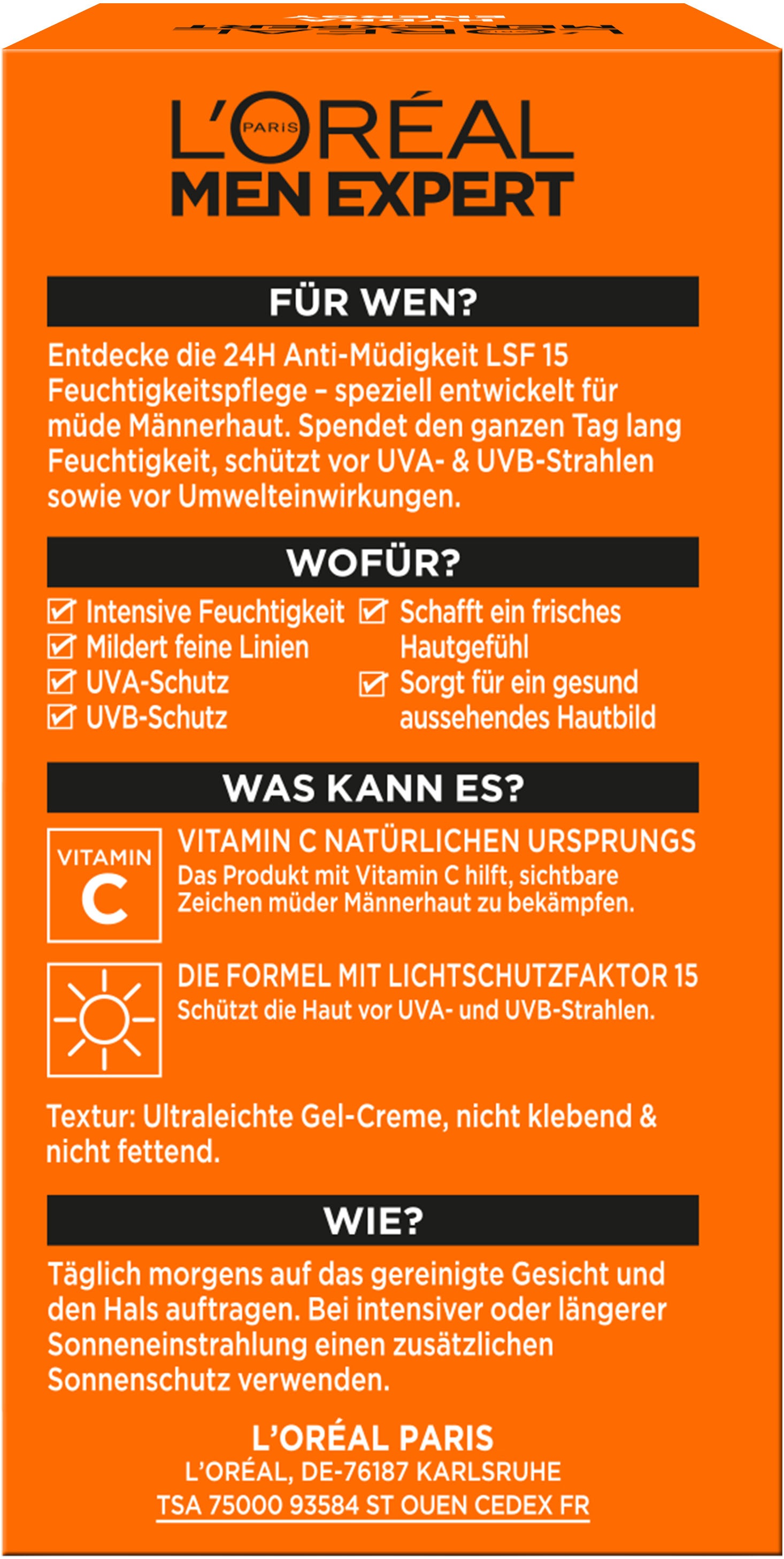 L'ORÉAL PARIS MEN EXPERT Gesichtsgel »HYDRA ENERGY 24H ANTI-MÜDIGKEIT FEUCHTIGKEITSPFLEGE LSF15« mit Lichtschutzfaktor