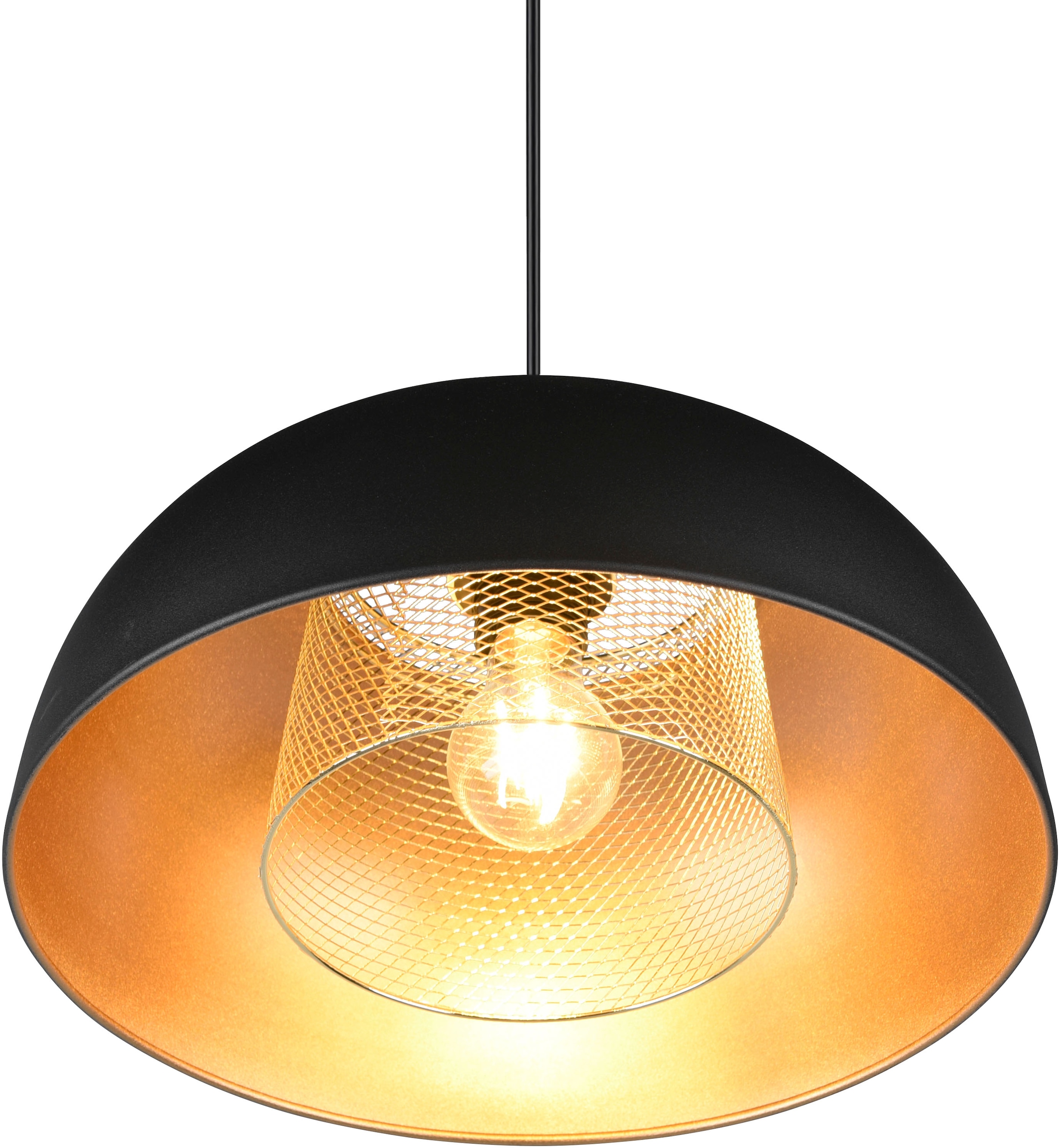 REALITY Leuchten Pendelleuchte »Punch«, 1 flammig, Leuchtmittel E27 | ohne Leuchtmittel, Industrie-Look mit Doppelschirm schwarz-gold, exkl 1xE27 max 40W