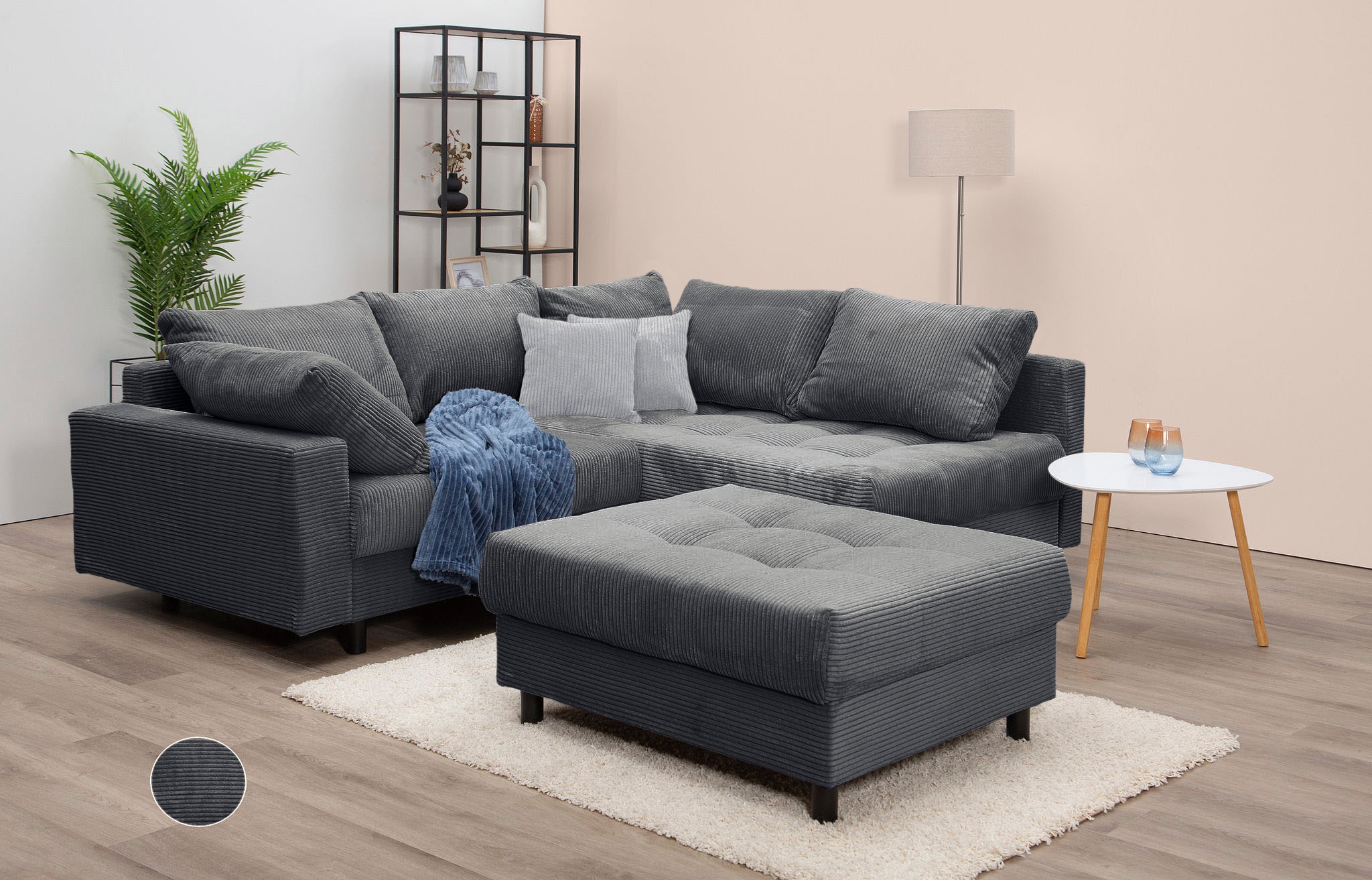 COLLECTION AB Ecksofa »Toni L-Form, B: 215 cm« mit Hocker & 2 Zierkissen, F günstig online kaufen