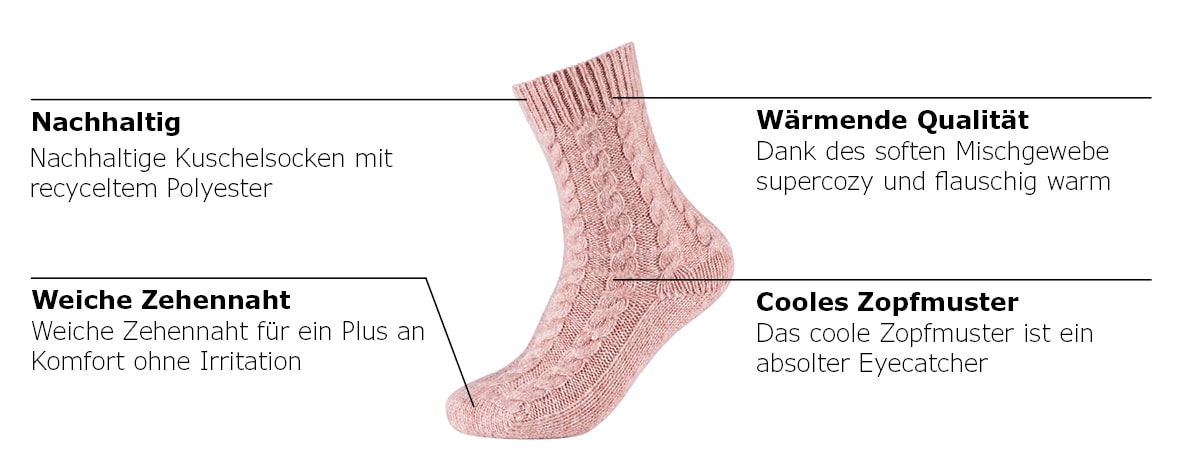 Camano Socken »warm & cozy« 2 Paar, 2 Paar tlg. mit Zopfmuster