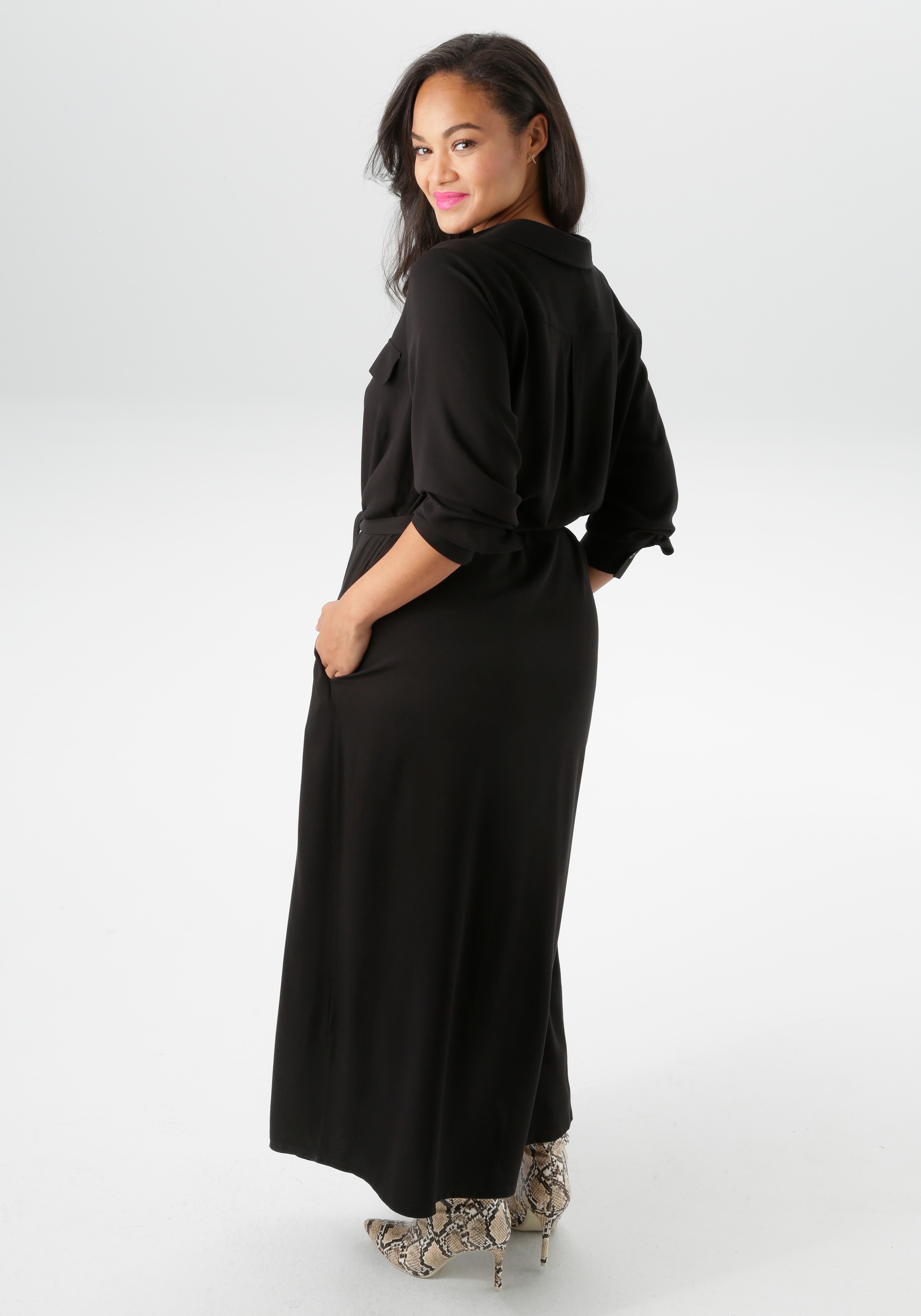 Aniston PLUS Blusenkleid, durchgeknöpftes Kleid aus weich fallender Viskose - NEUE KOLLEKTION