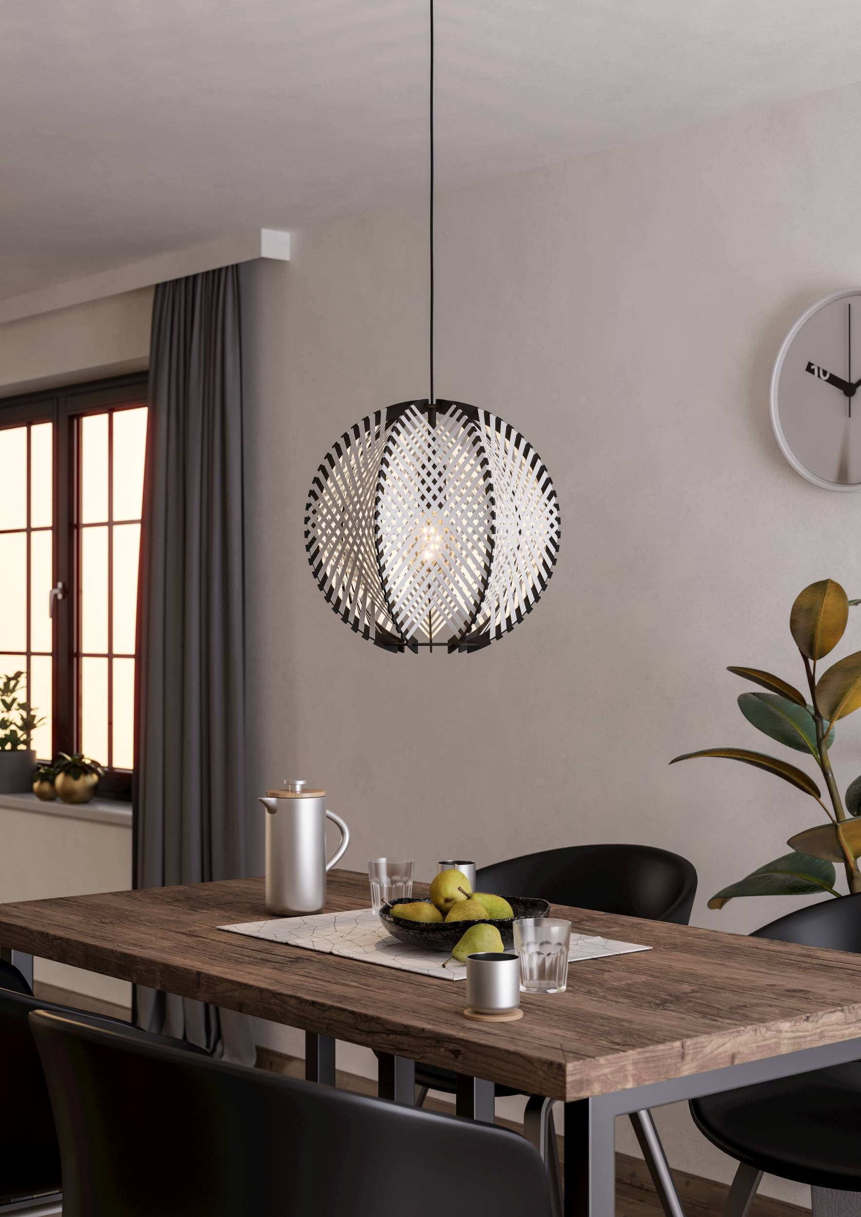 EGLO Hängeleuchte »Waverton Hängelampe, Esszimmerlampe, Metall, Holz, Textil in Weiß, E27« E27 1 Stk. Hängeleuchte - H110 x Ø40 cm - schwarz - 1X40W exkl.