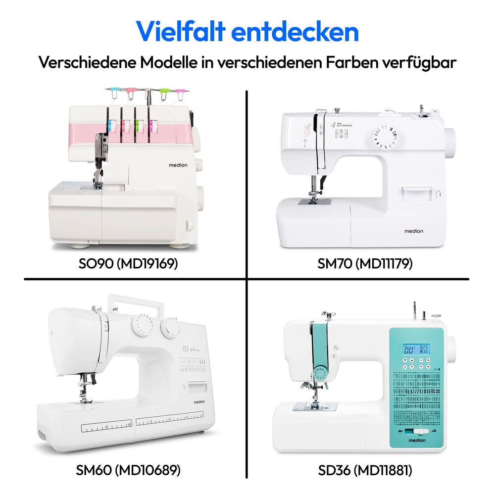 Medion® Computer-Nähmaschine »MD 11881, 270 Stichmuster, 1-Schritt Knopfloch,«, 8 Programme, Doppelnadelfunktion, Automatischer Einfädler, Geschwindigkeitsregler