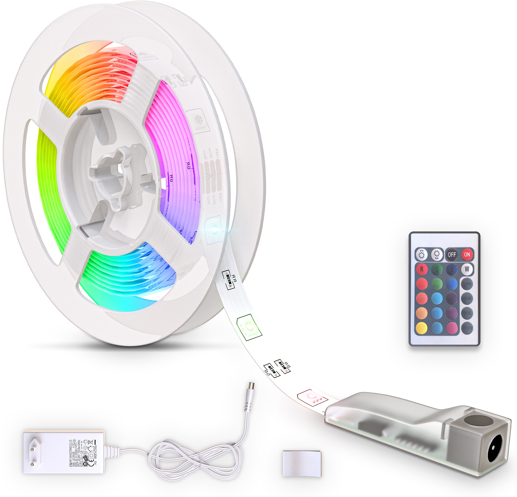 B.K.Licht RGB LED Lichtleiste, 3 Meter,  Kunststoff, weiß, inkl. 90 x RGB-LED 0,11 Watt, inkl. Infrarotfernbedienung, inkl. Farbwechsel, universell kürzbar