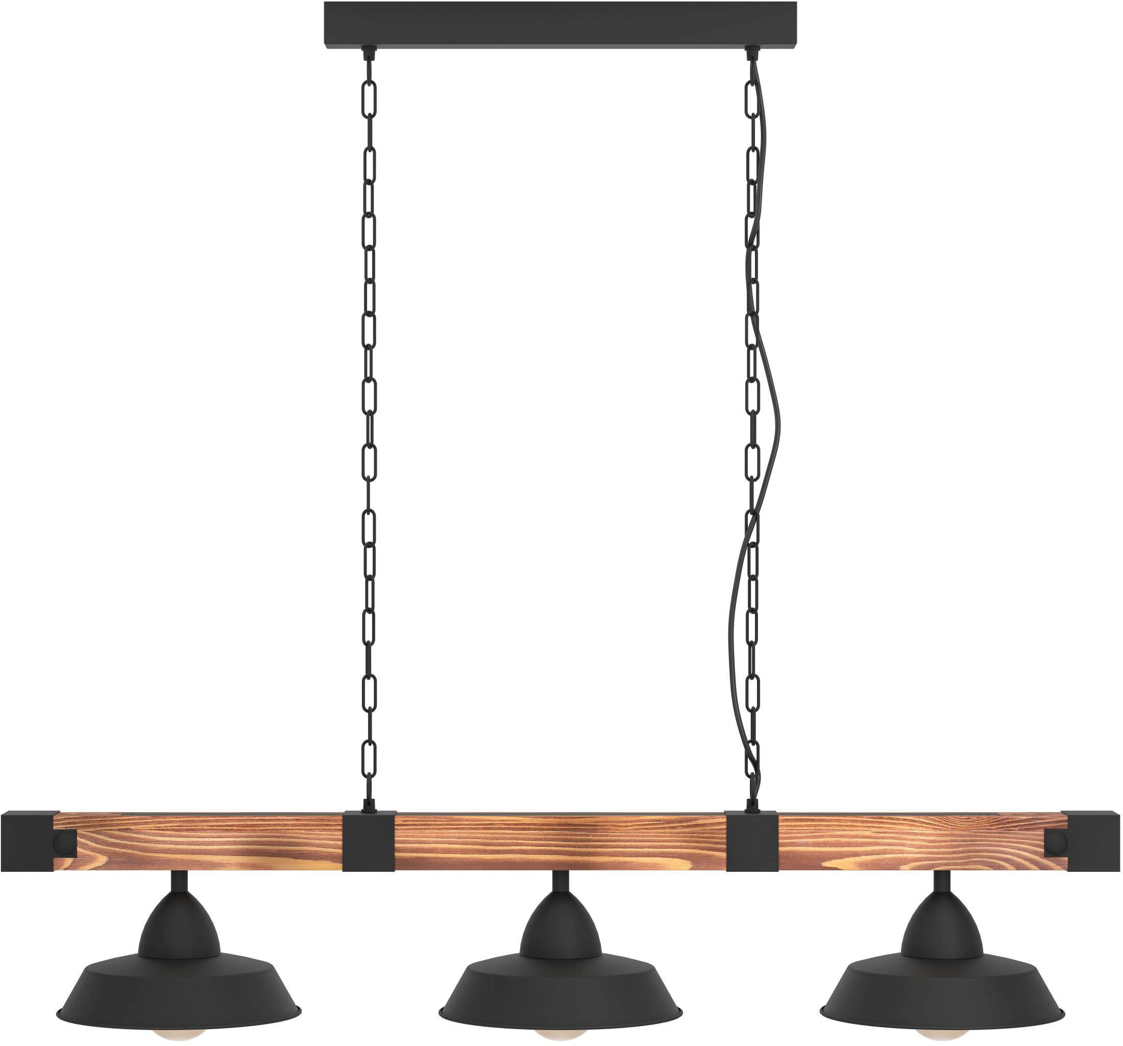 EGLO Pendelleuchte »OLDBURY«, 3 flammig, Leuchtmittel E27 | ohne Leuchtmittel, Vintage Pendelleuchte, Industrial, aus Stahl und Holz, E27, 118 cm