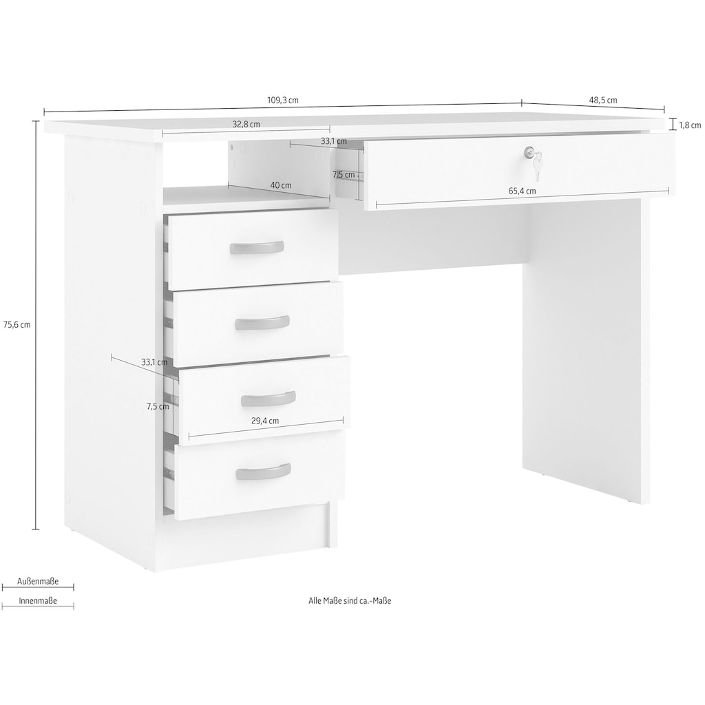 Home affaire Schreibtisch »Plus«, mit vielen Stauraummöglichkeiten, zeitloses Design