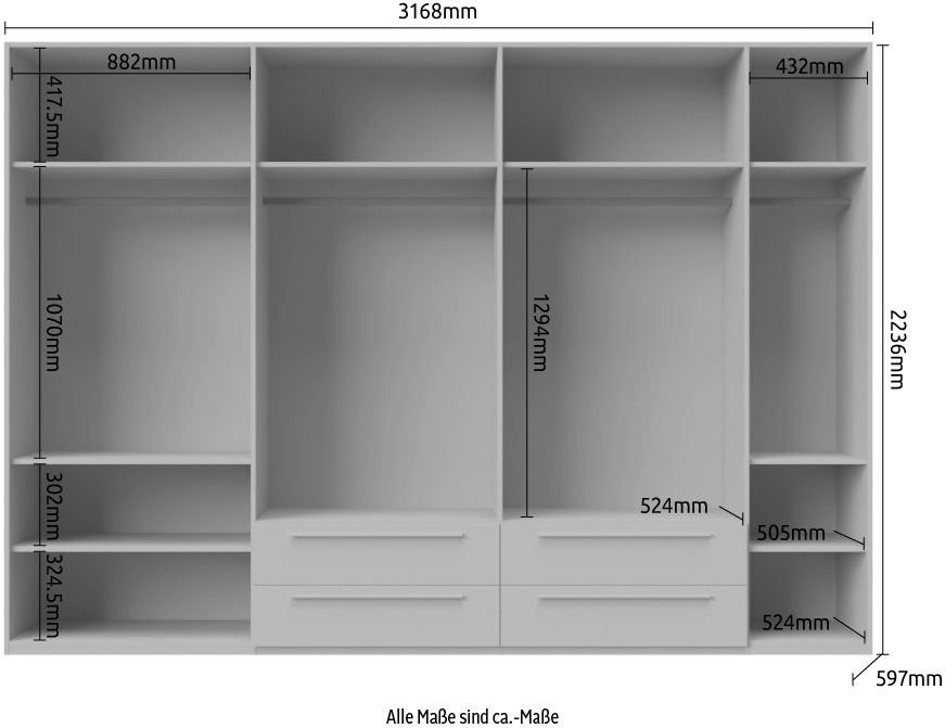 Places of Style Kleiderschrank »Piano, UV lackiert, hochglänzend in beige oder weiß, FSC-zertifiziert«, (mit 4 Schubladen), 272 oder 317cm breit, Höhe 224cm, mit Soft-Close Funktion