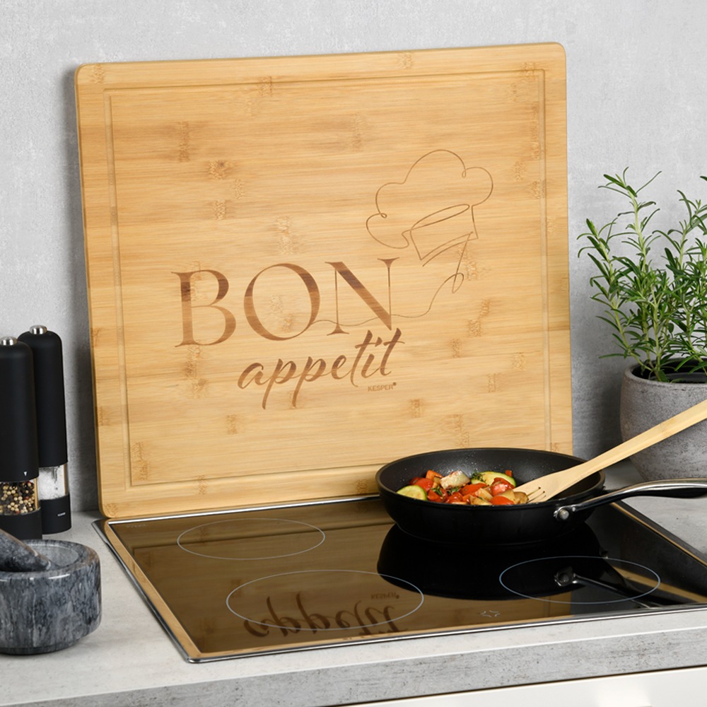 KESPER® Herdblende-/Abdeckplatte »Herdabdeckplatte, Bon appetit, Bambus«, (1 tlg.), mit vier Bambusfüßen