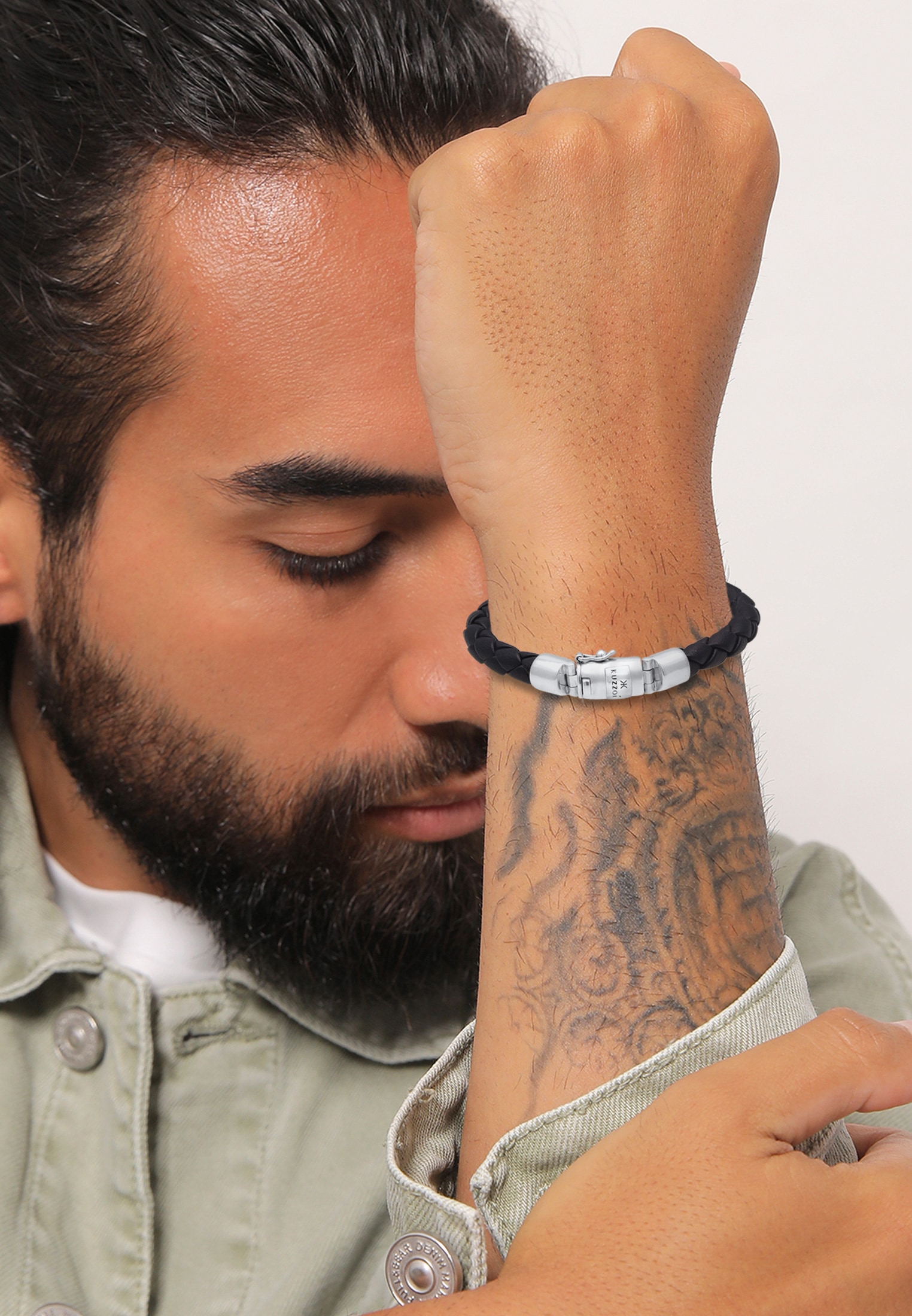 Kuzzoi Armband »Herren Lederarmband Kastenverschluss 925 Silber«