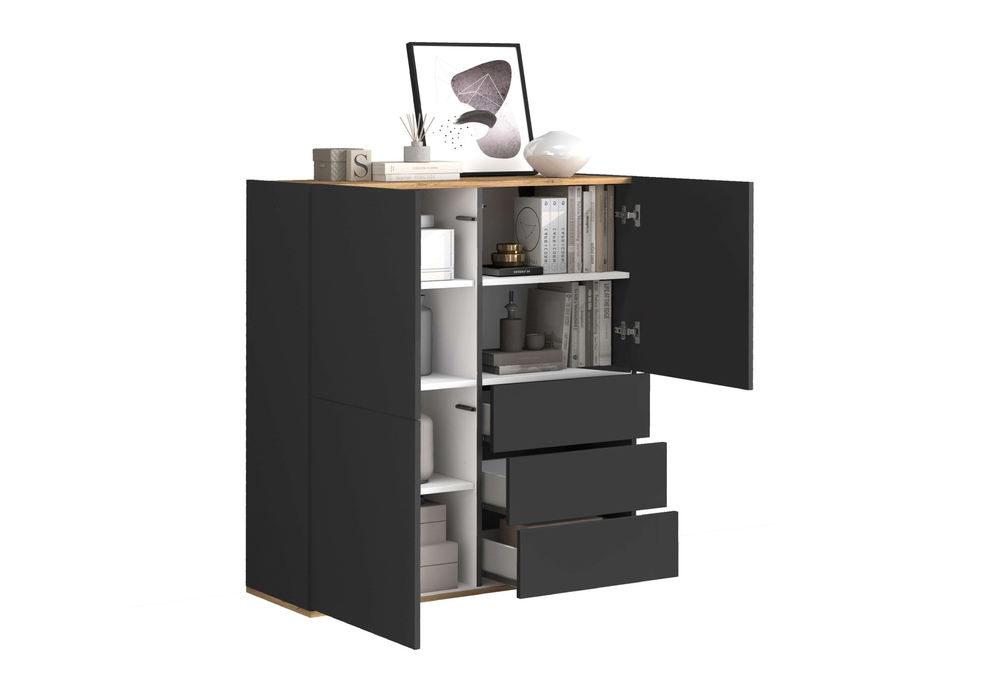 INOSIGN Highboard »GARDA Highboard, Kommode, Schrank, Grifflos mit Push to Open«, (1 St.), 3 Türen, 3 Schubladen, grifflos Breite 102 cm