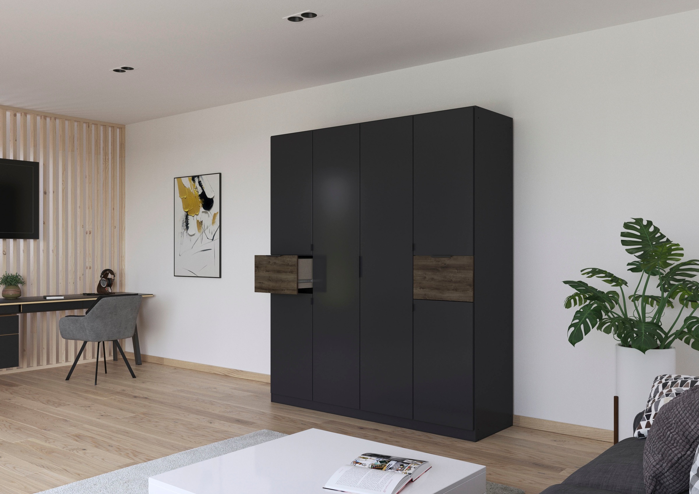 rauch Drehtürenschrank »Kleiderschrank Schrank Garderobe Wäscheschrank TICAO«, (Schubladen in der Höhe variabel positionierbar), mit 2 geräumigen Schubladen, viel Stauraum MADE IN GERMANY