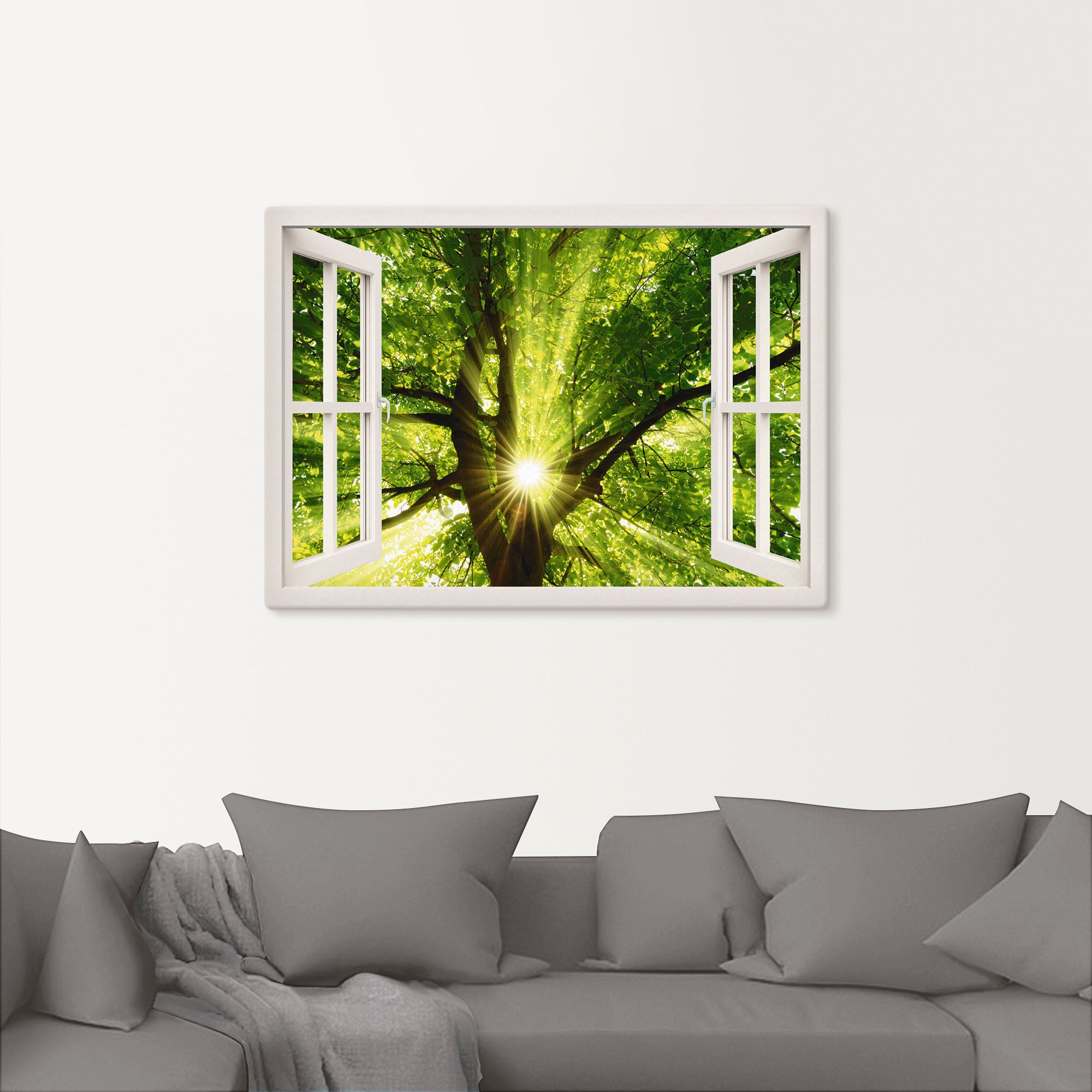 Artland Leinwandbild »Fensterblick Sonne strahlt durch Baum«, Bäume, (1 St. günstig online kaufen