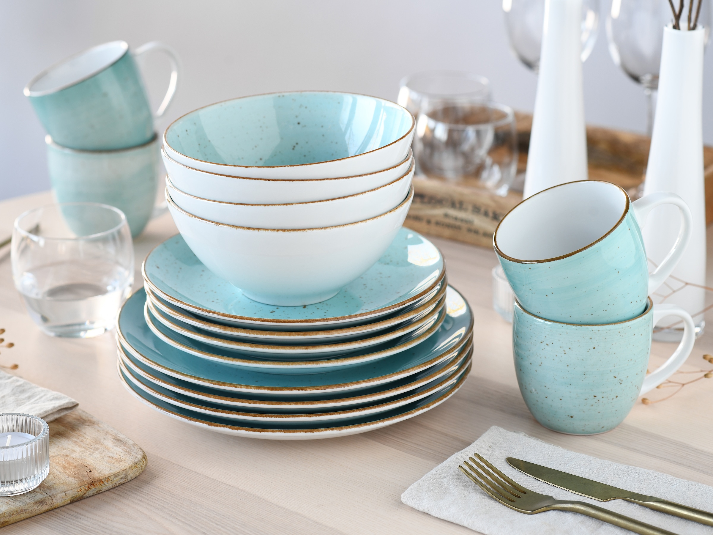 CreaTable Kombiservice »Vintage Nature, Service 16-tlg.« Naturverbundenes Design, Handgemalt