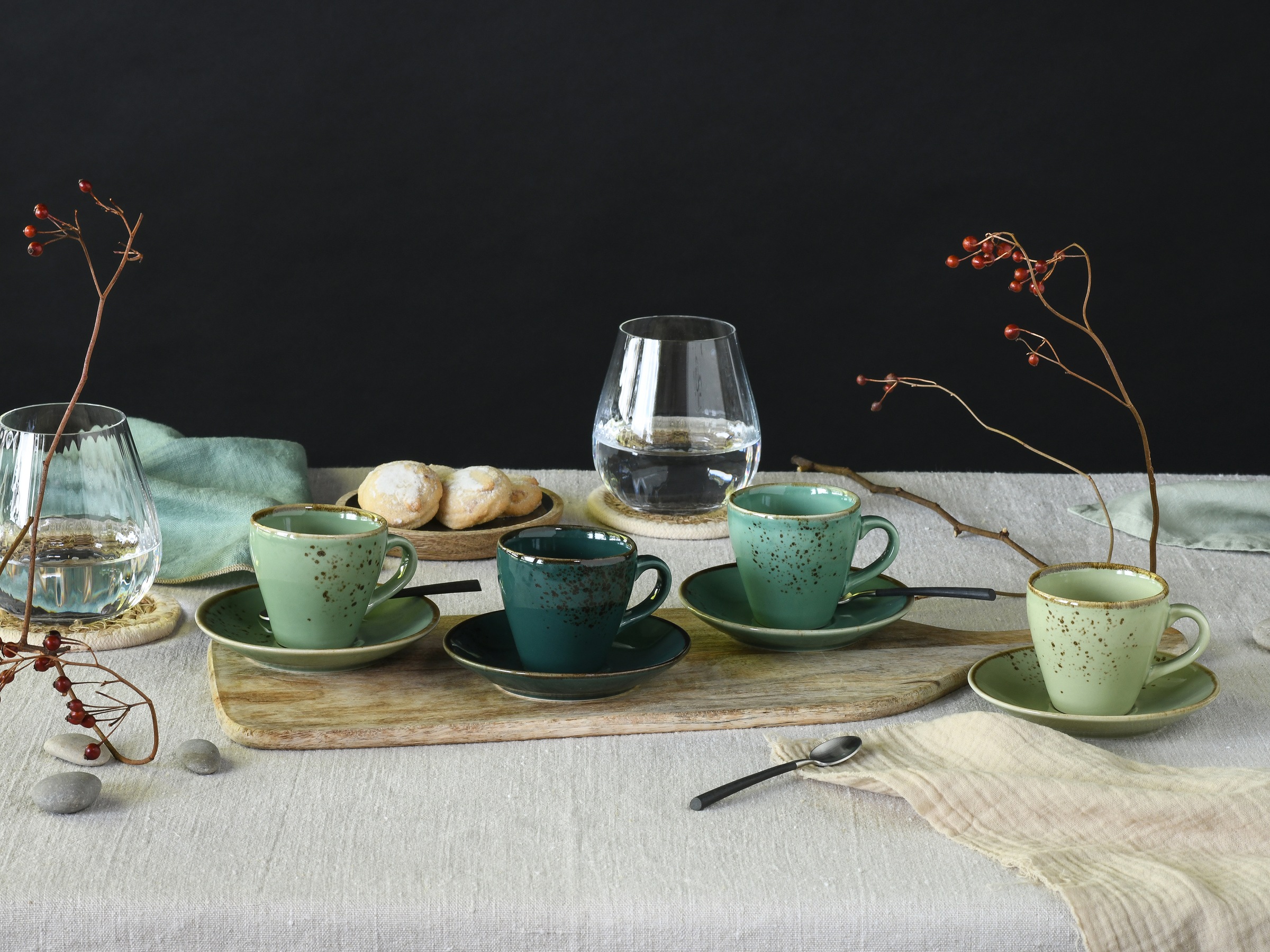CreaTable Espressotasse »Nature Collection Green Life, Espresso-Set, 8-tlg.« Handwerklicher Look, Vintage