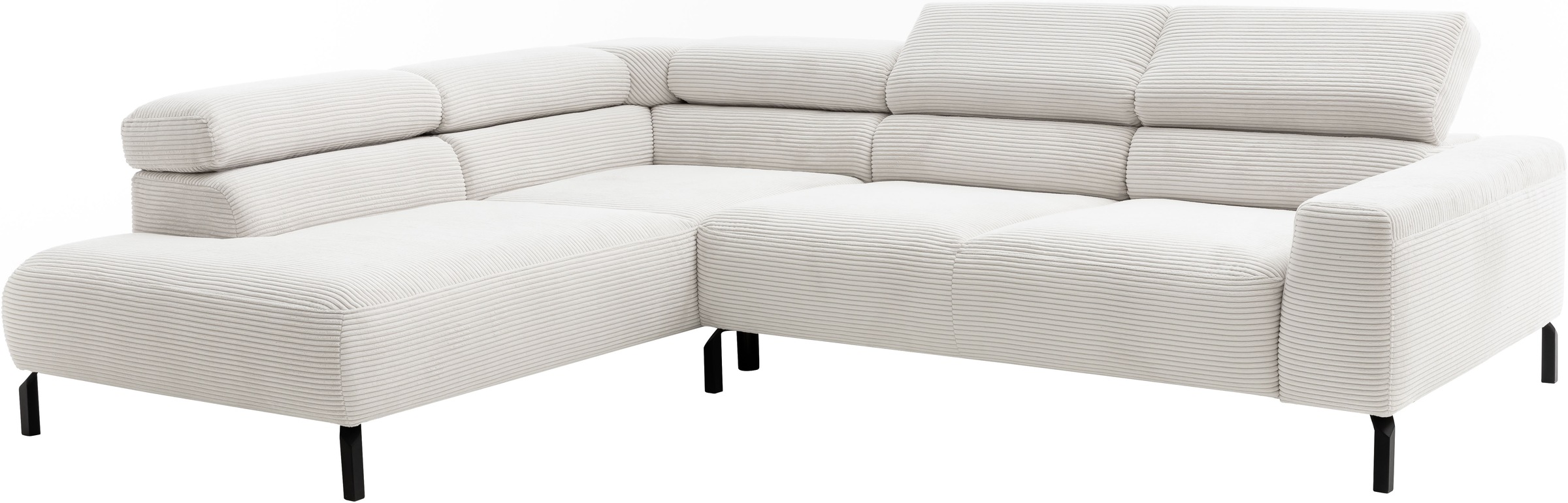 Places of Style Ecksofa »Antonelli, L-Form, inkl. Kopfteilverstellung, Breite 276 cm«, ohne Sitztiefenverstellung, in Cord, weiß