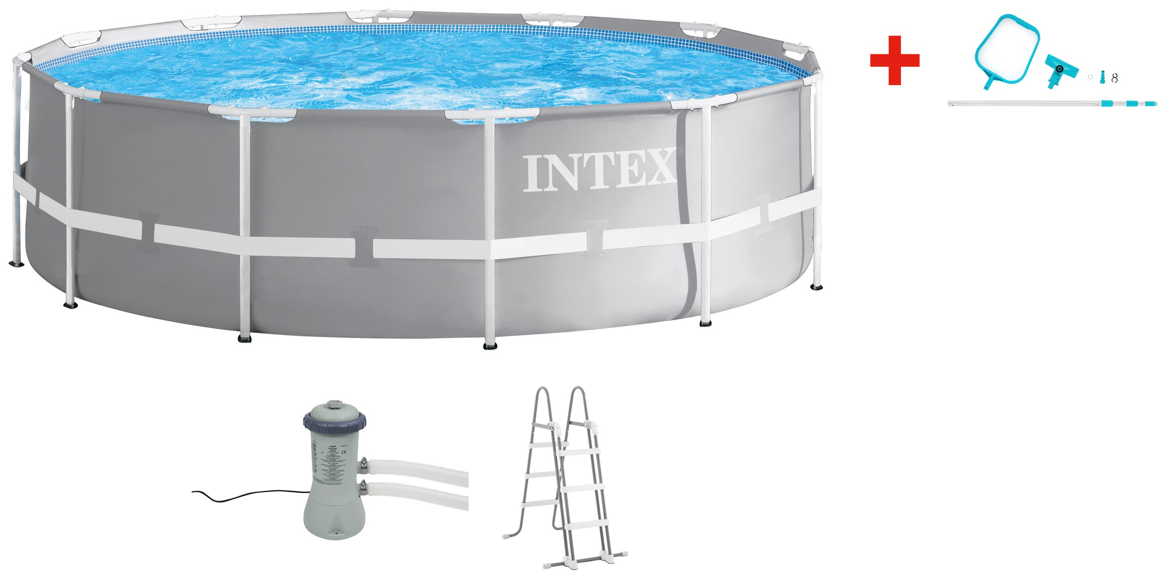 INTEX Rundpool »»PRISM FRAME PREMIUM POOL«« inkl. hochwertigem Pool-Reinigungsset grau Ø/B/H/L: Breite 366 cm x Höhe 99 cm x Länge