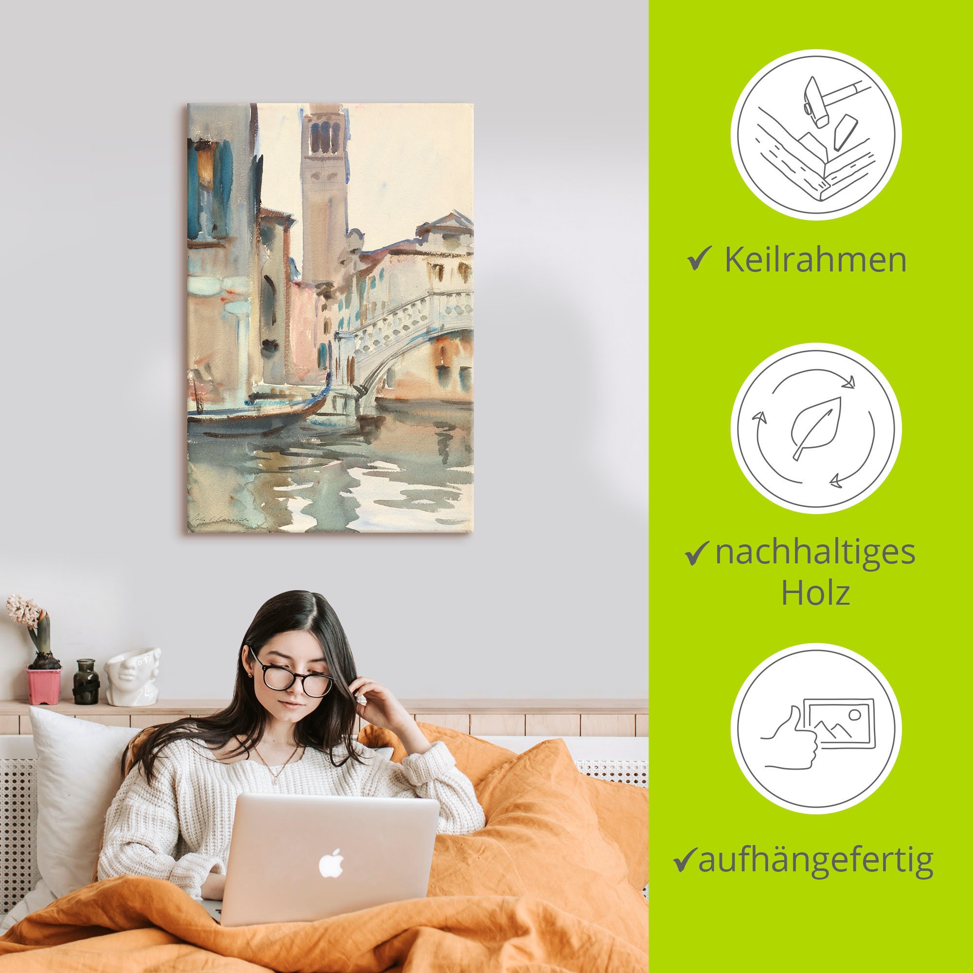 Artland Leinwandbild »Eine Brücke und Campanile, Venedig.« Venedig 1 Stk. tlg. auf Holzrahmen gespannt