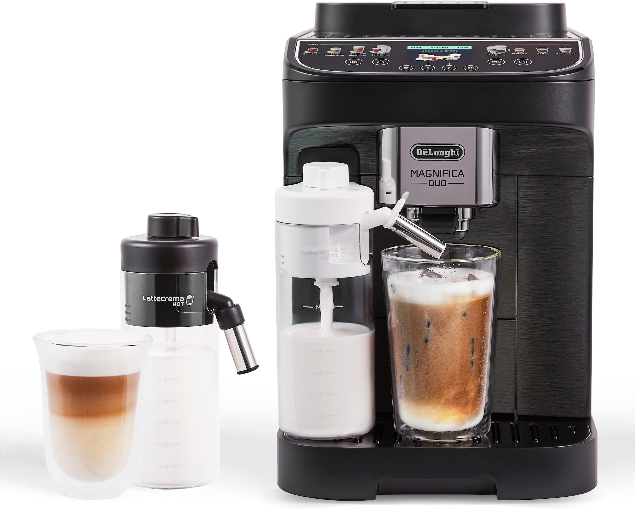 De'Longhi Kaffeevollautomat »MAGNIFICA DUO ECAM330.80.BXB - 20 Rezepte, heißer & kalter Milchschaum« Cold Brew Funktion, 2,4" TFT-Display, 2 Milchkaraffen (Heiß & Kalt)