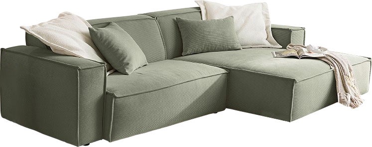 3C Candy Ecksofa »Matteo in elegant, kubischer Formensprache, bequem, L-Form«, mit auffälliger Kedernaht, Feincord-Bezug, Lounge-Charakter