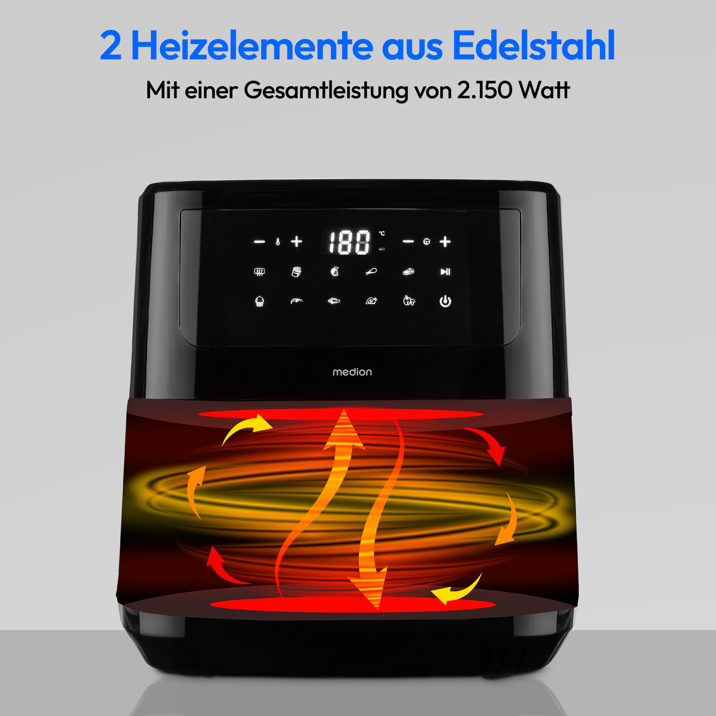 Medion® Heißluftfritteuse »P10 XL (MD 11750), 6,8 L Korbvolumen, 9 Automatikprogramme, Vorheizen«, 2000 W, Fassungsvermögen 6,8 l, Temperatur einstellbar 50 - 200 °C, ILAG Beschichtung, Timer