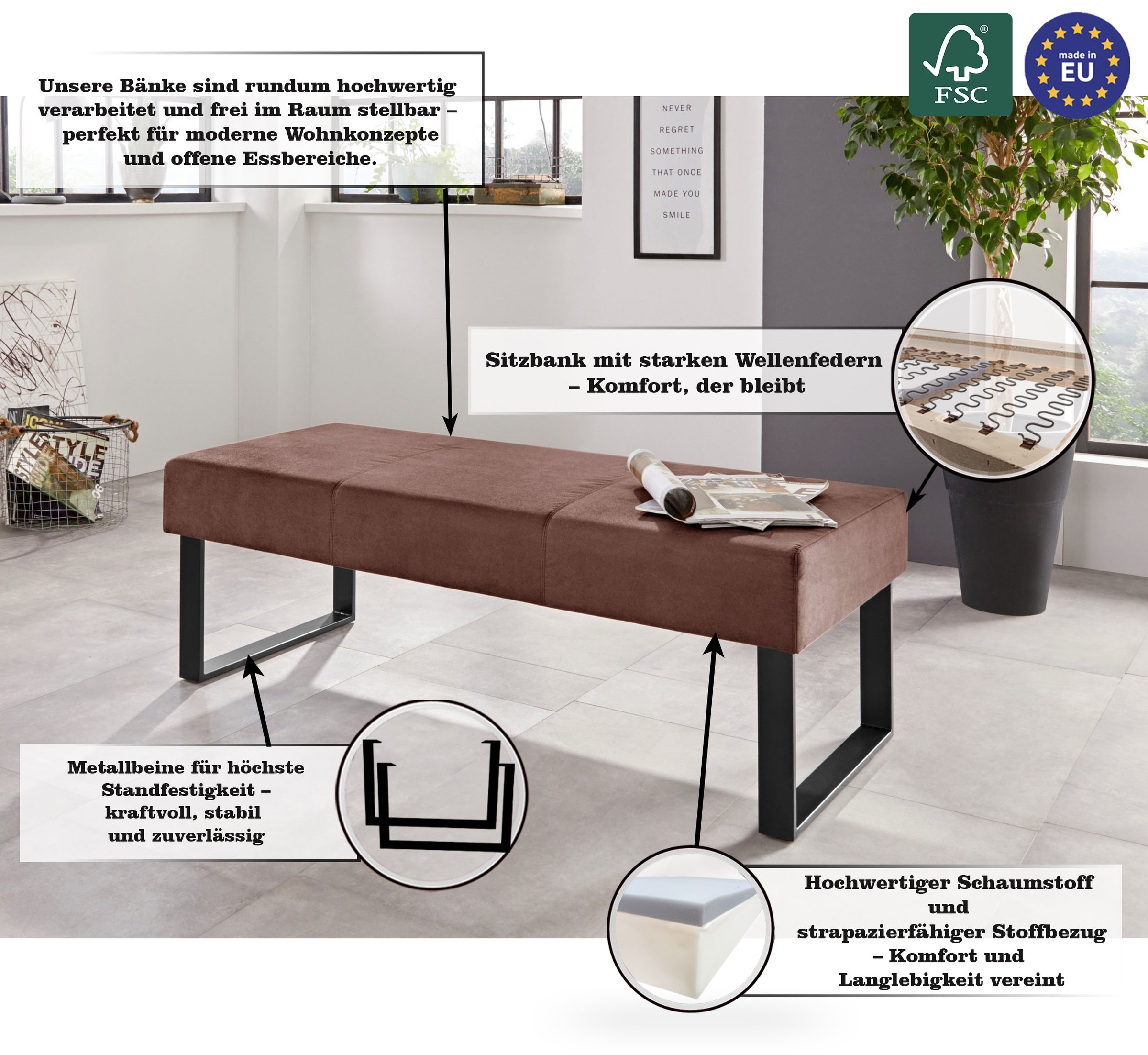 Home affaire Sitzbank »Oliver«, Breite 140cm, mit Metallgestell