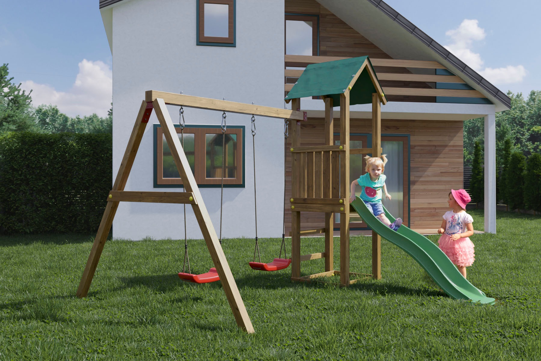 FUNGOO Spielturm »Lucas«, mit Schaukel & Rutsche