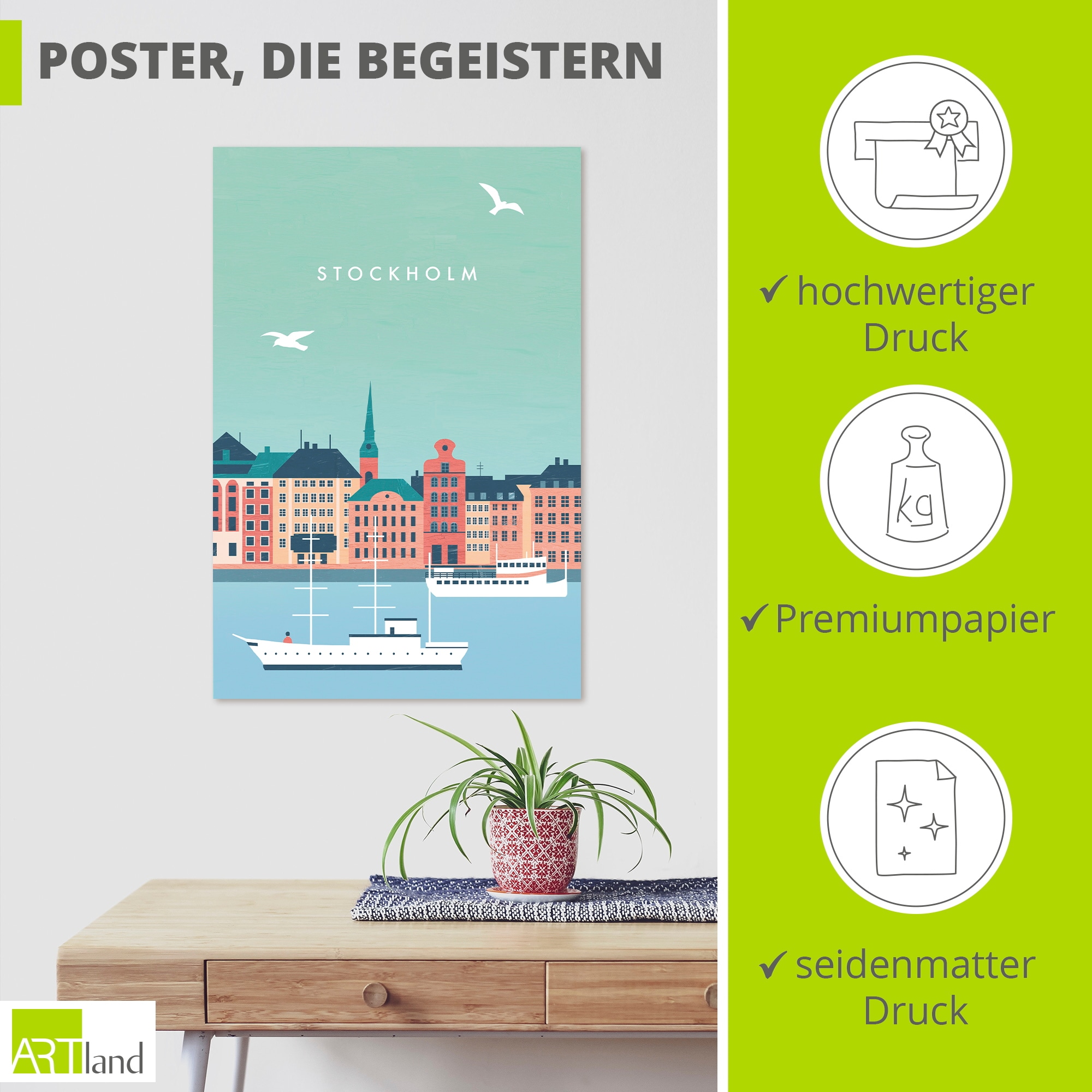Artland Wandbild »Stockholm« 1 Stk. tlg. als Alubild, Leinwandbild, Poster, Wandaufkleber in verschied. Größen