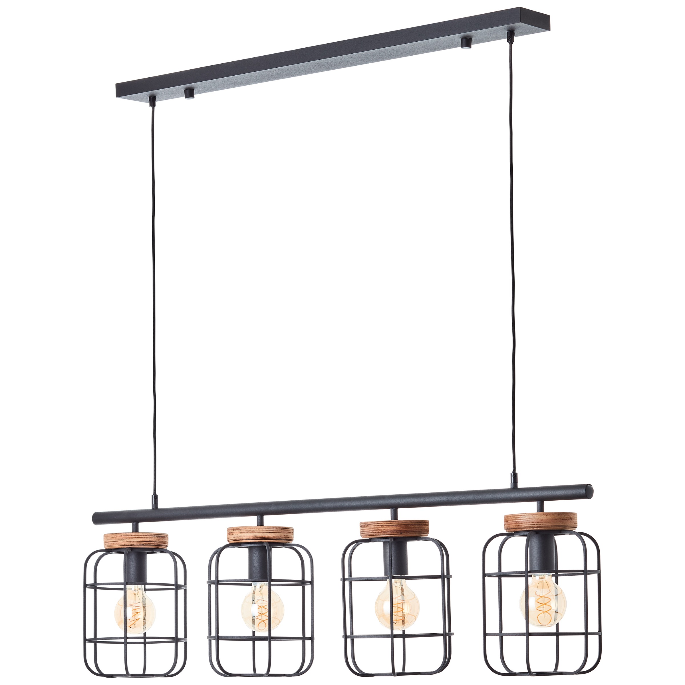 Brilliant Pendelleuchte »Gwen«, 4 flammig, Leuchtmittel E27 | ohne Leuchtmittel, 158 x 20 x 115 cm, 4 x E27, kürzbar, Metall/Holz, schwarz/braun