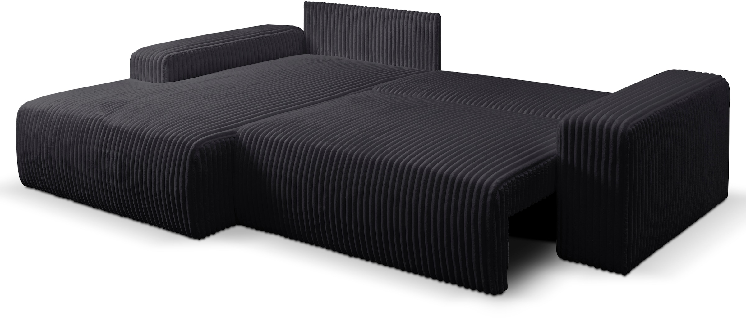 WERK2 Ecksofa »Rotterdam-L, kuschelweicher Cord oder Breitcord, L-Form, Breite 267 cm«, Design Ecksofa mit Schlaffunktion & Bettkasten, Breitcord, Schwarz