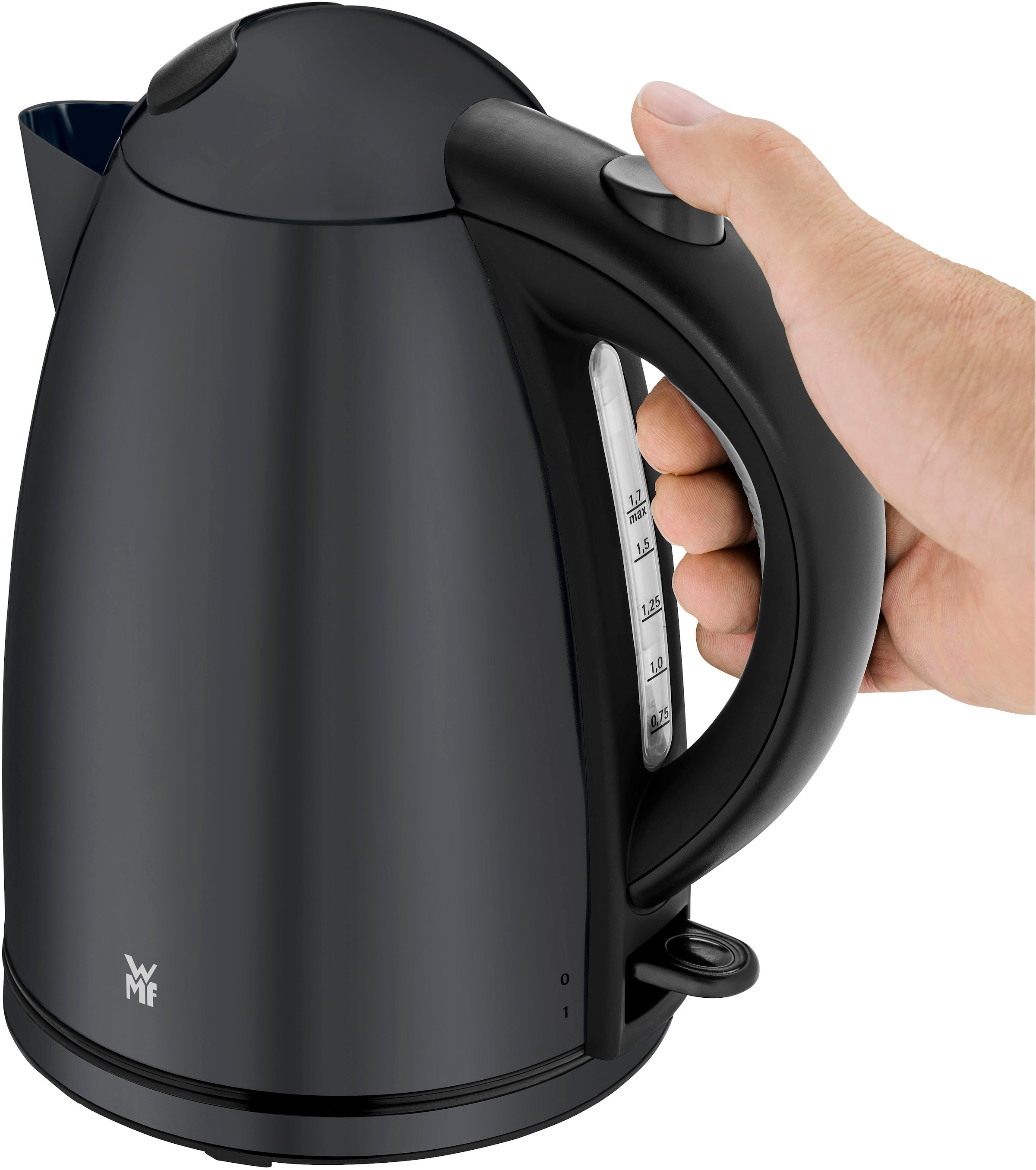 WMF Wasserkocher »Stelio Deep Black«, 1,7 l, 2400 W, Cromargan, beleuchtete Wasserstandsanzeige, 2400 Watt