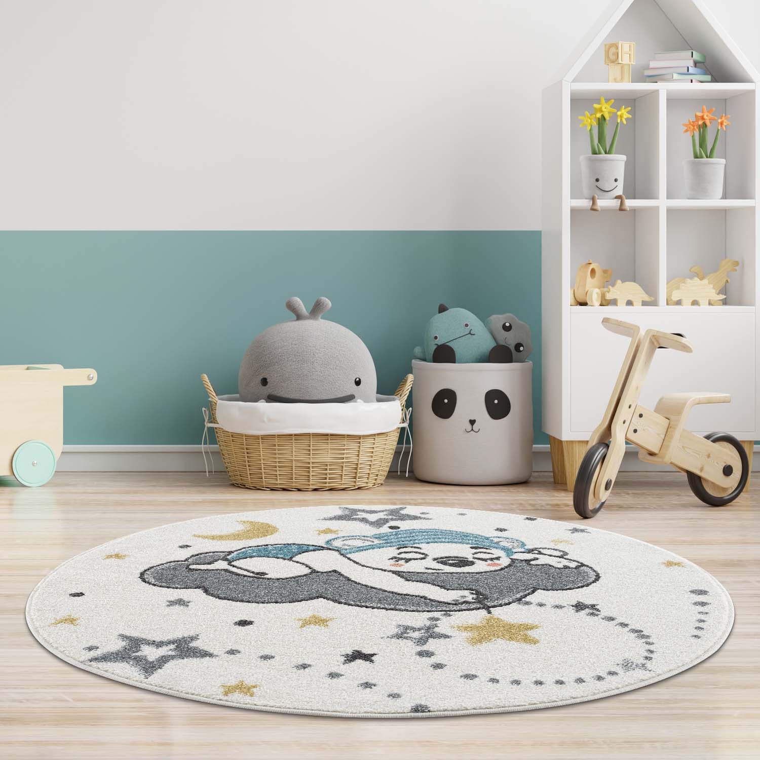 Carpet City Kinderteppich »Anime9385«, rund, 11 mm Höhe, Babyteppich, Sterne, Mond, Nachthimmel, Weicher Flor, Pflegeleicht