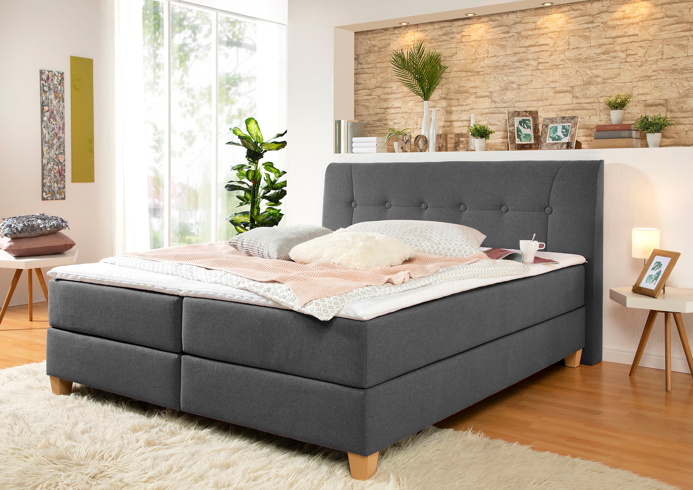 Home affaire Boxspringbett Calloway, inkl. Topper, XXL-Ausführung, in 4 Far günstig online kaufen